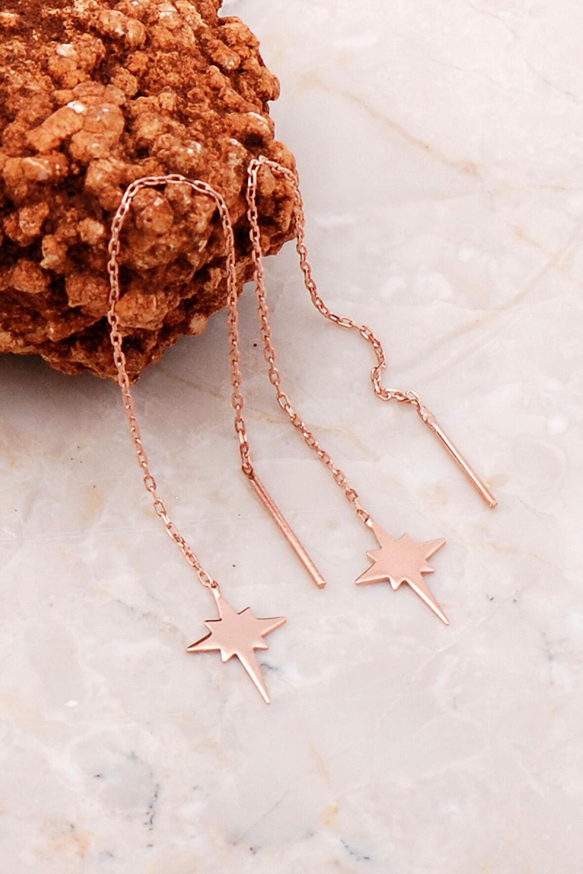 Kutup Yıldızı Rose Gümüş Zincir Küpe 5185