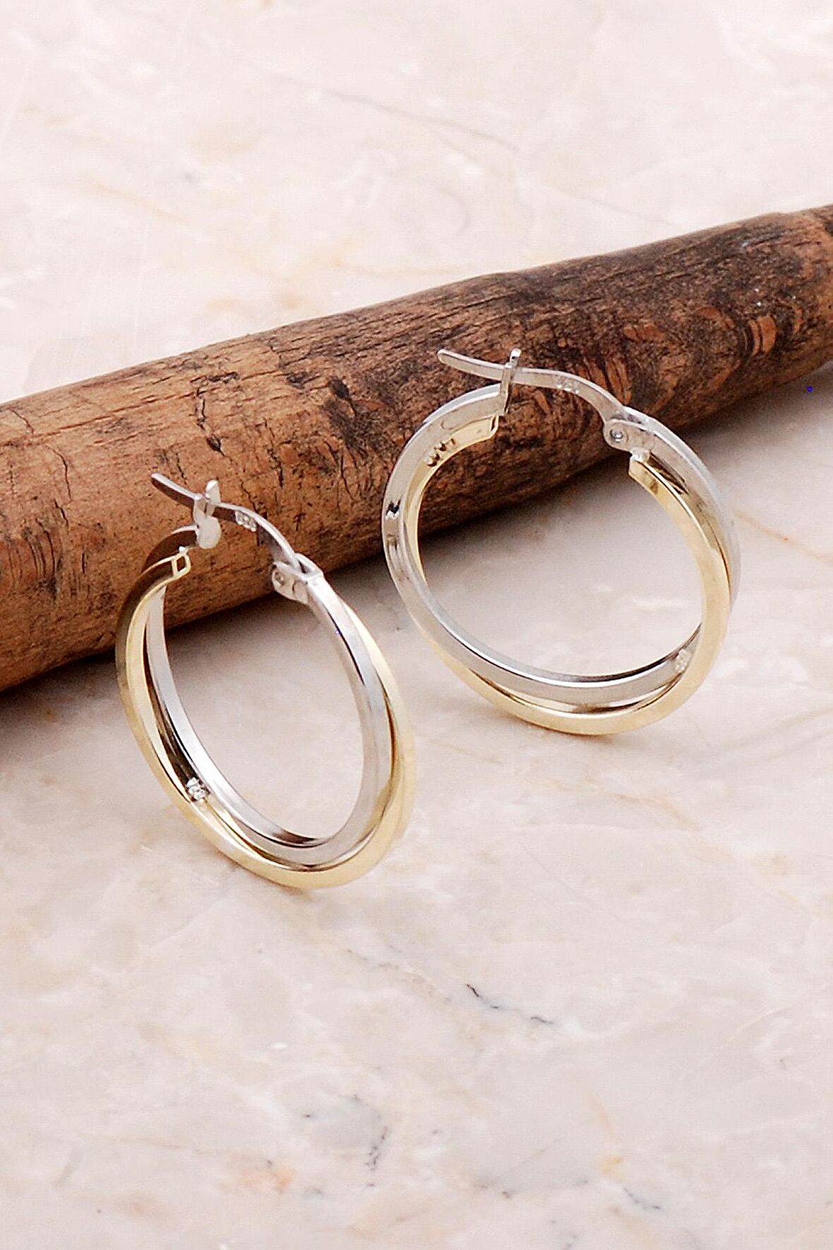 Altın Yaldızlı Gümüş Halka Küpe 5222