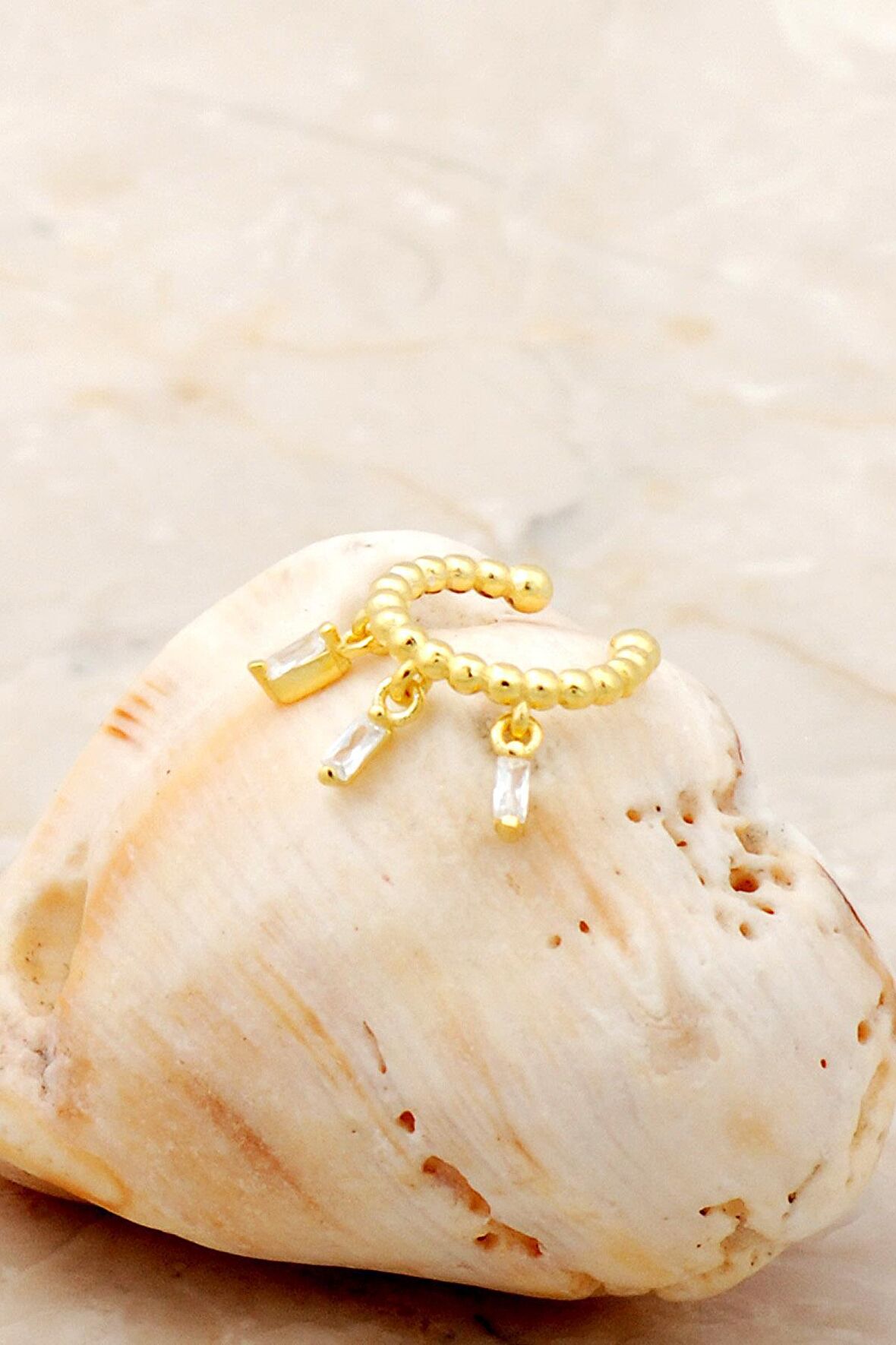 Üçlü Baget Altın Yaldızlı Gümüş Kıkırdak Küpe 5357