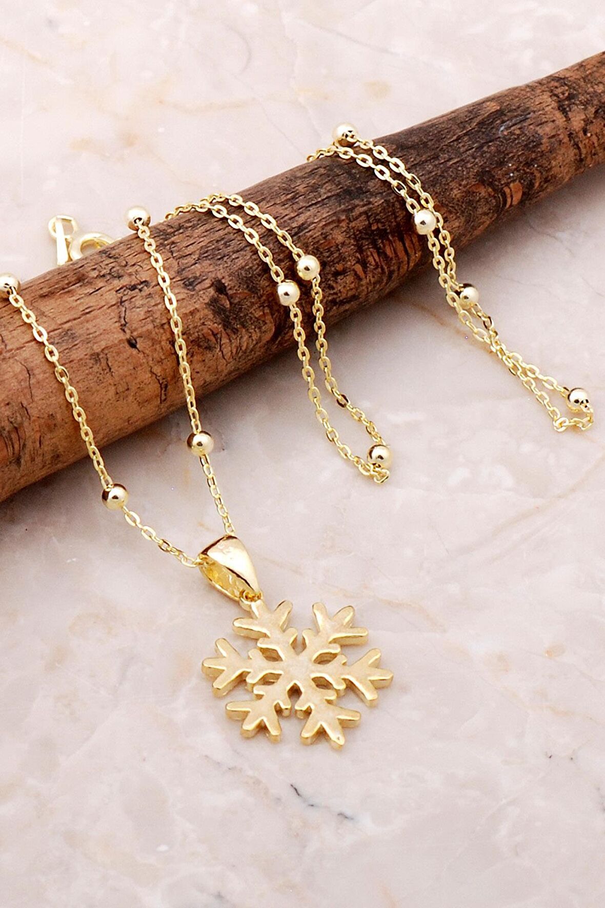 Kar Tanesi Altın Yaldızlı Dorissa Gümüş Kolye 7184