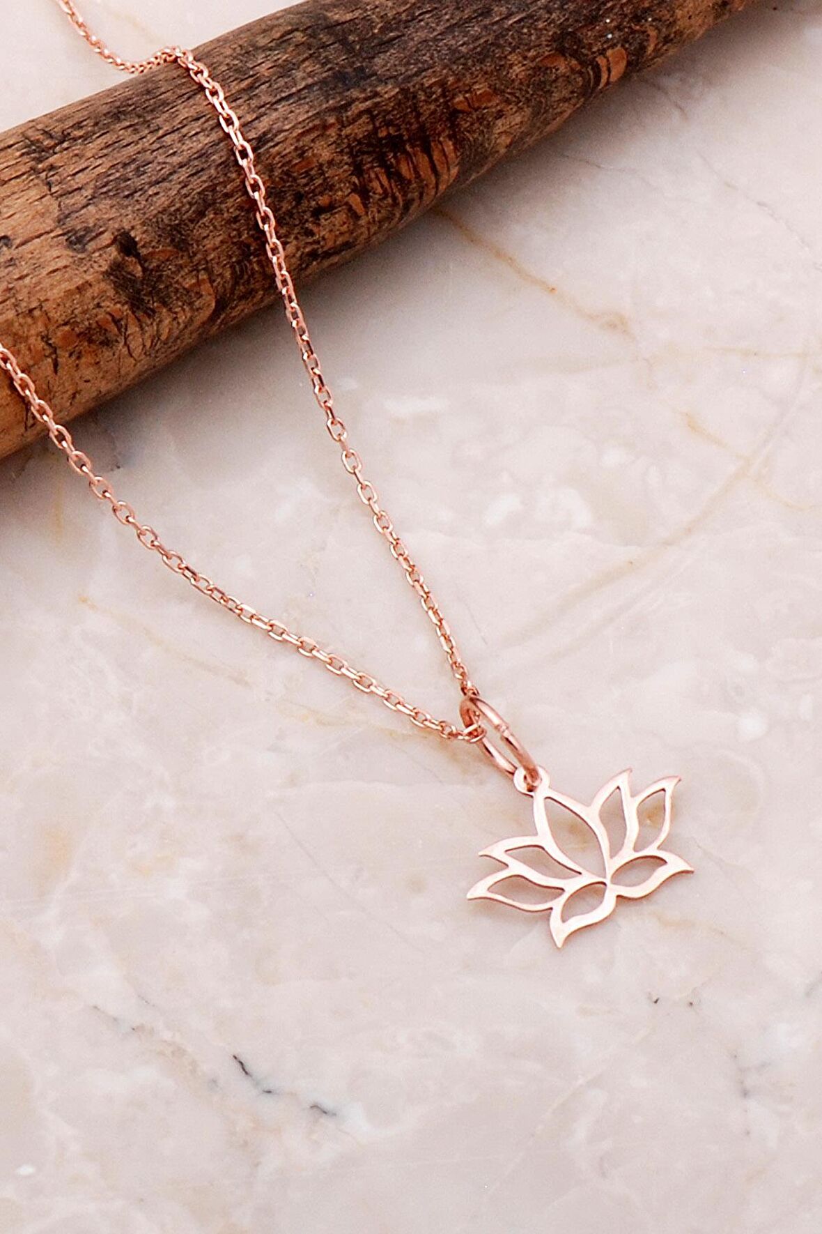 Lotus Çiçeği Rose Gümüş Kolye 7192