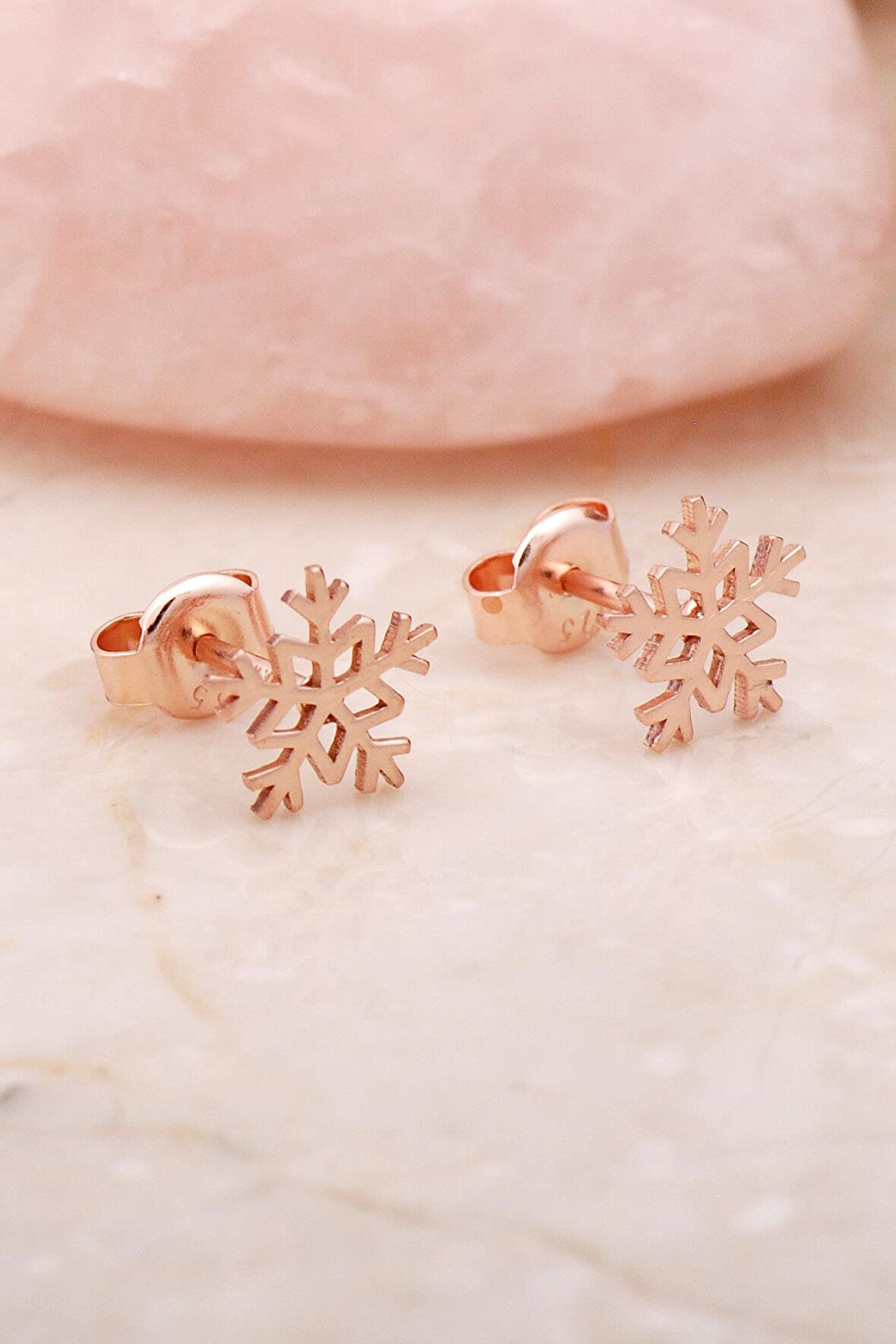 Kar Tanesi Rose Mini Gümüş Küpe 5406