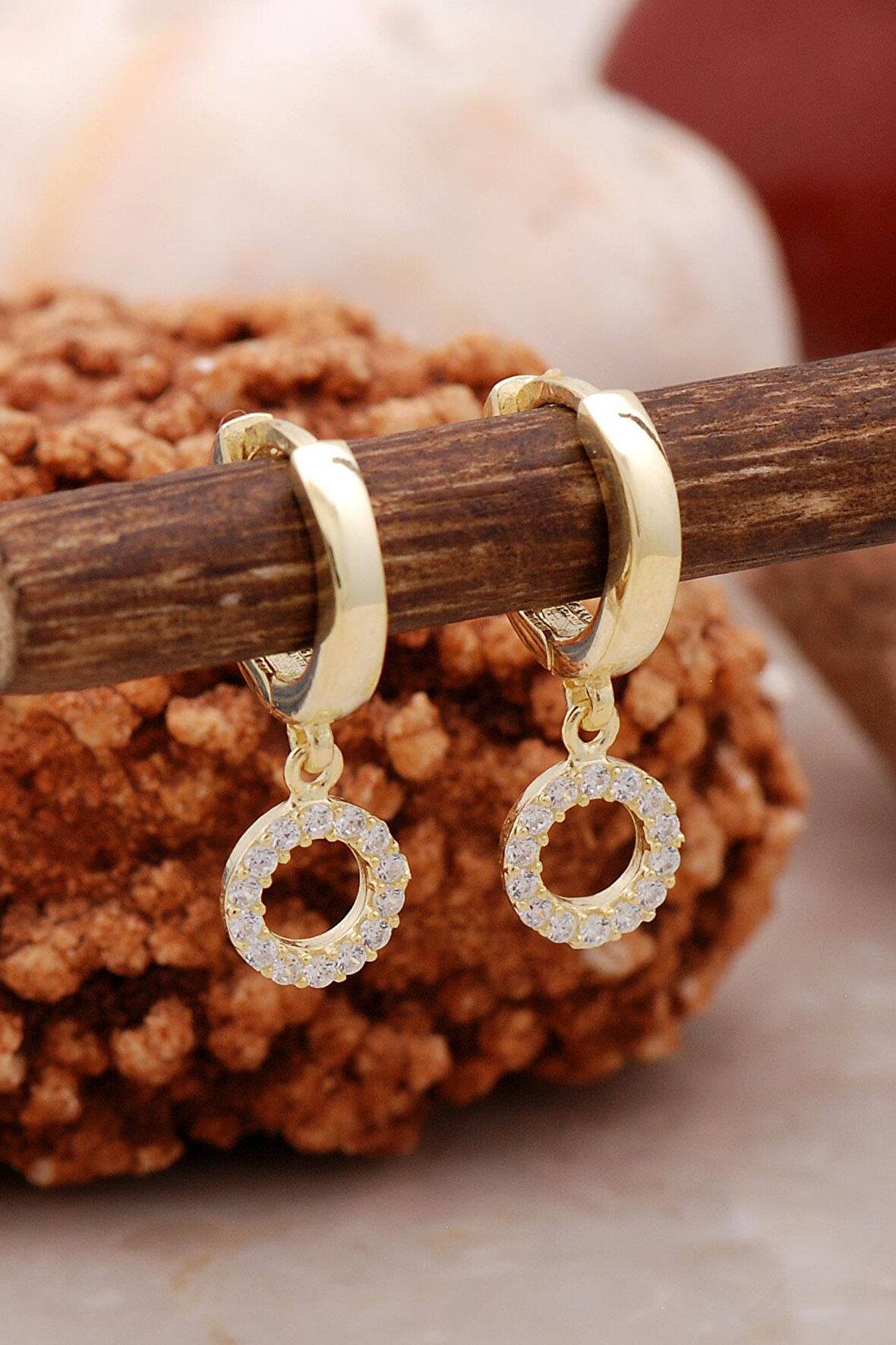 Halka Altın Yaldızlı Tasarım Gümüş Küpe 5448