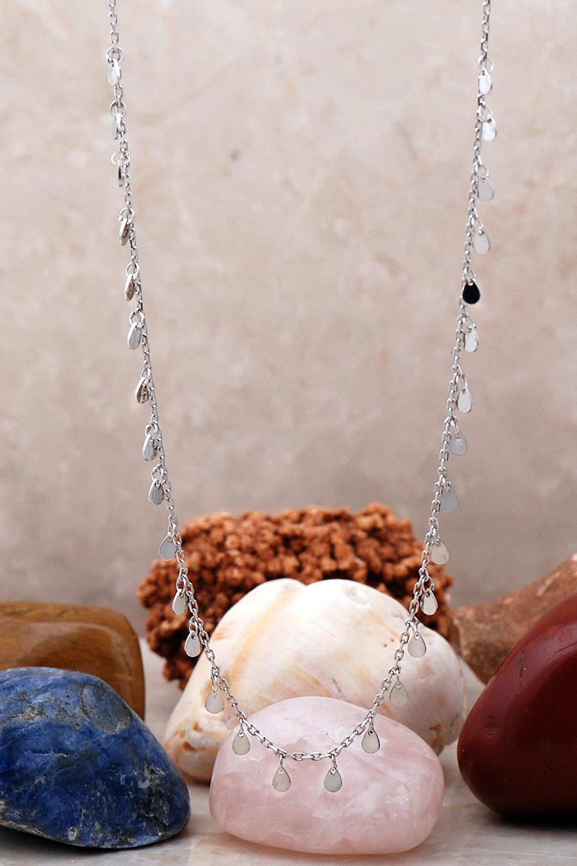 Damla Pullu Rodyumlu Gümüş Choker Kolye 7244