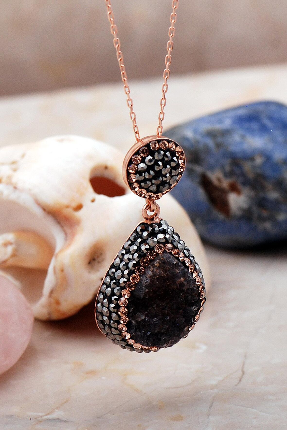 Ametist Taşlı Rose Gümüş Kolye 7250