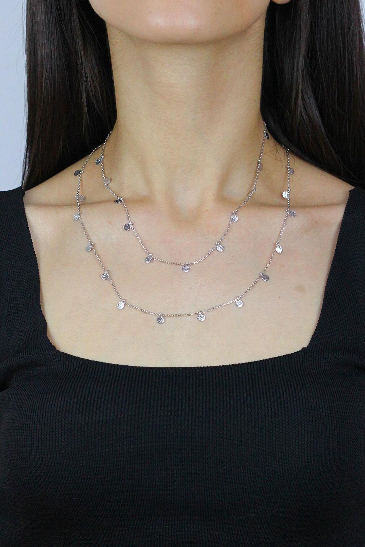 Pullu 90 cm Rodyumlu Gümüş Kolye 7260