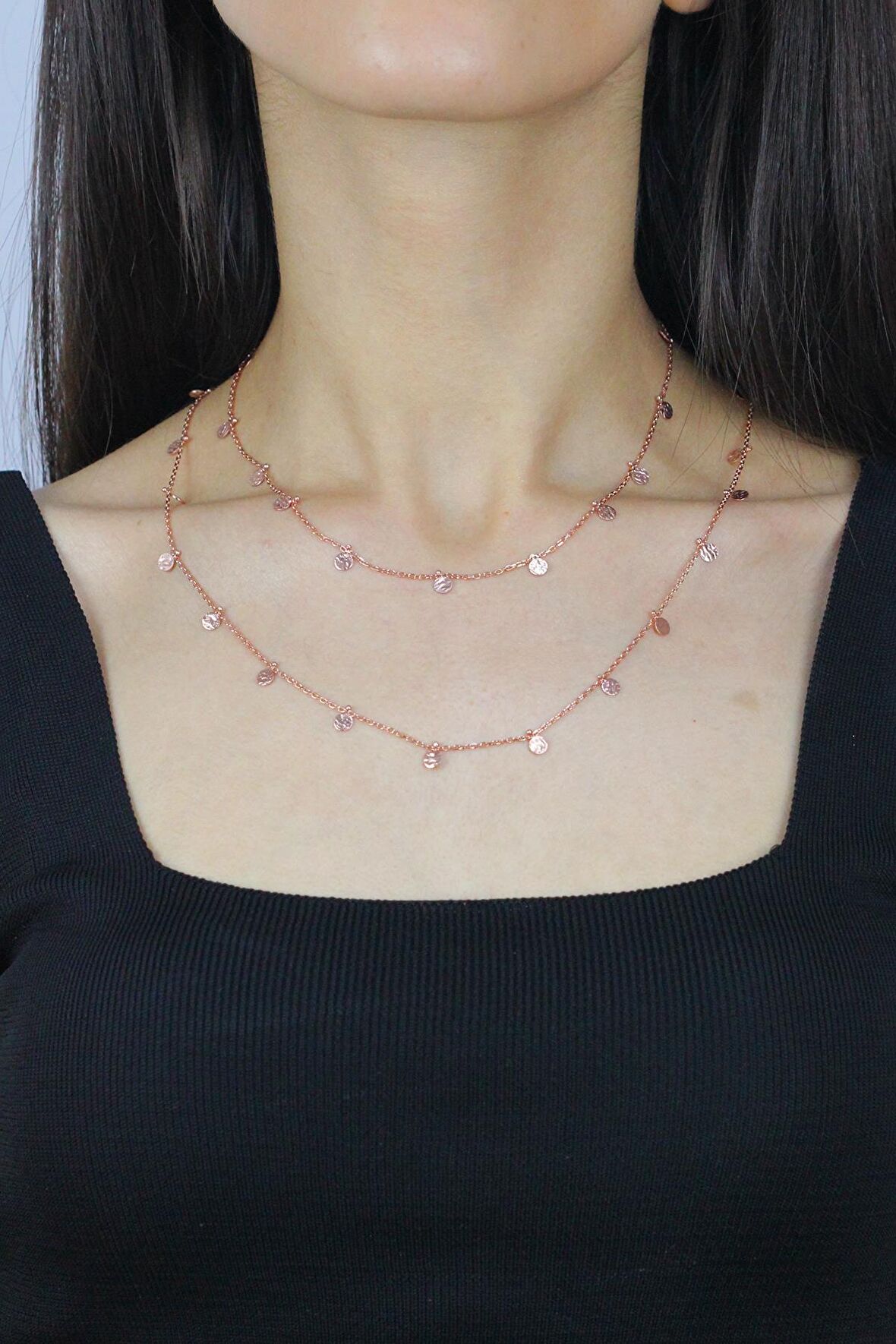 Pullu 90 cm Rose Gümüş Kolye 7262