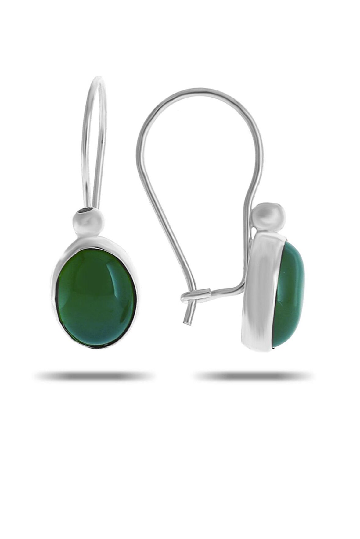 Yeşim Taşlı Rodyumlu Gümüş Küpe 5532