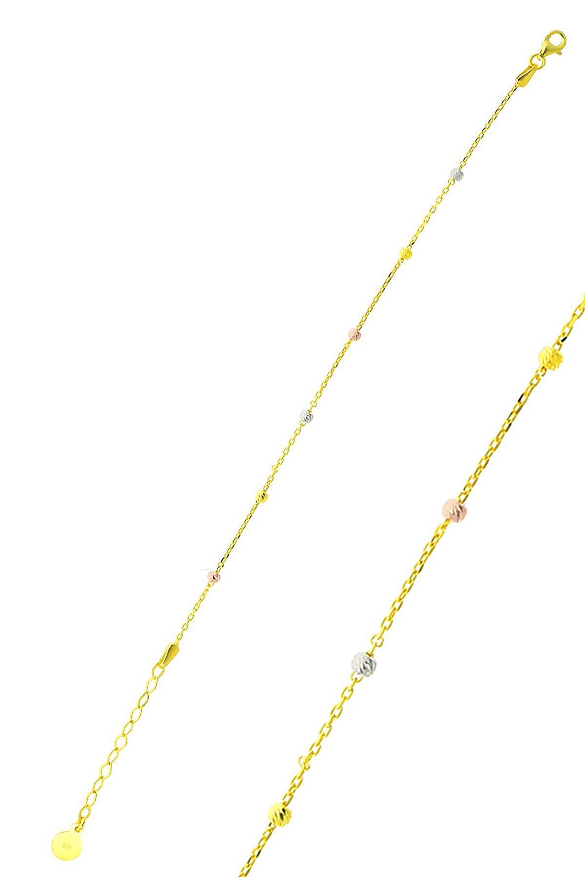 Dorissa Altın Yaldızlı Renkli Zincir Gümüş Bileklik 3793