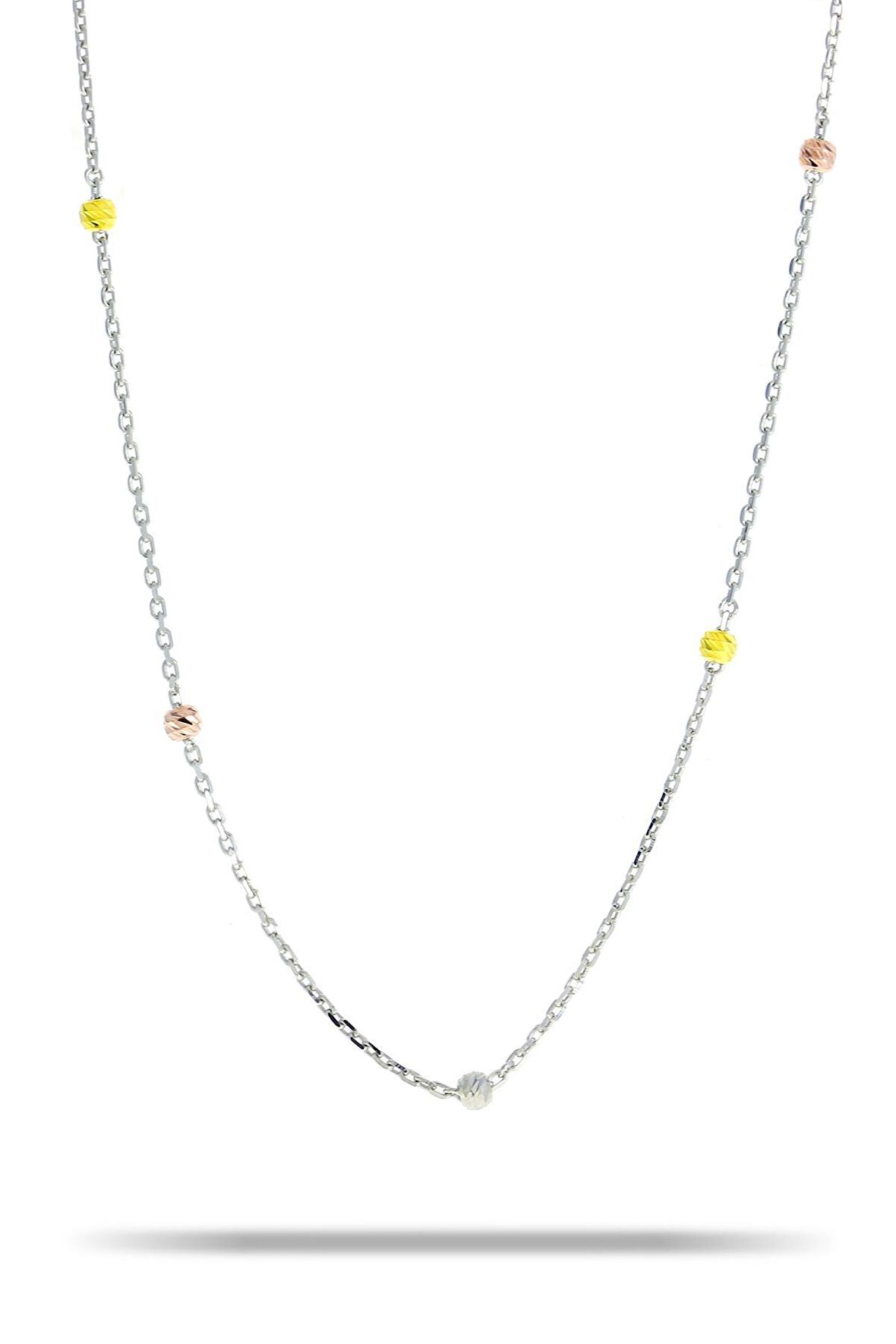 Dorissa Rodyumlu Renkli 75 cm Gümüş Zincir Kolye 7319