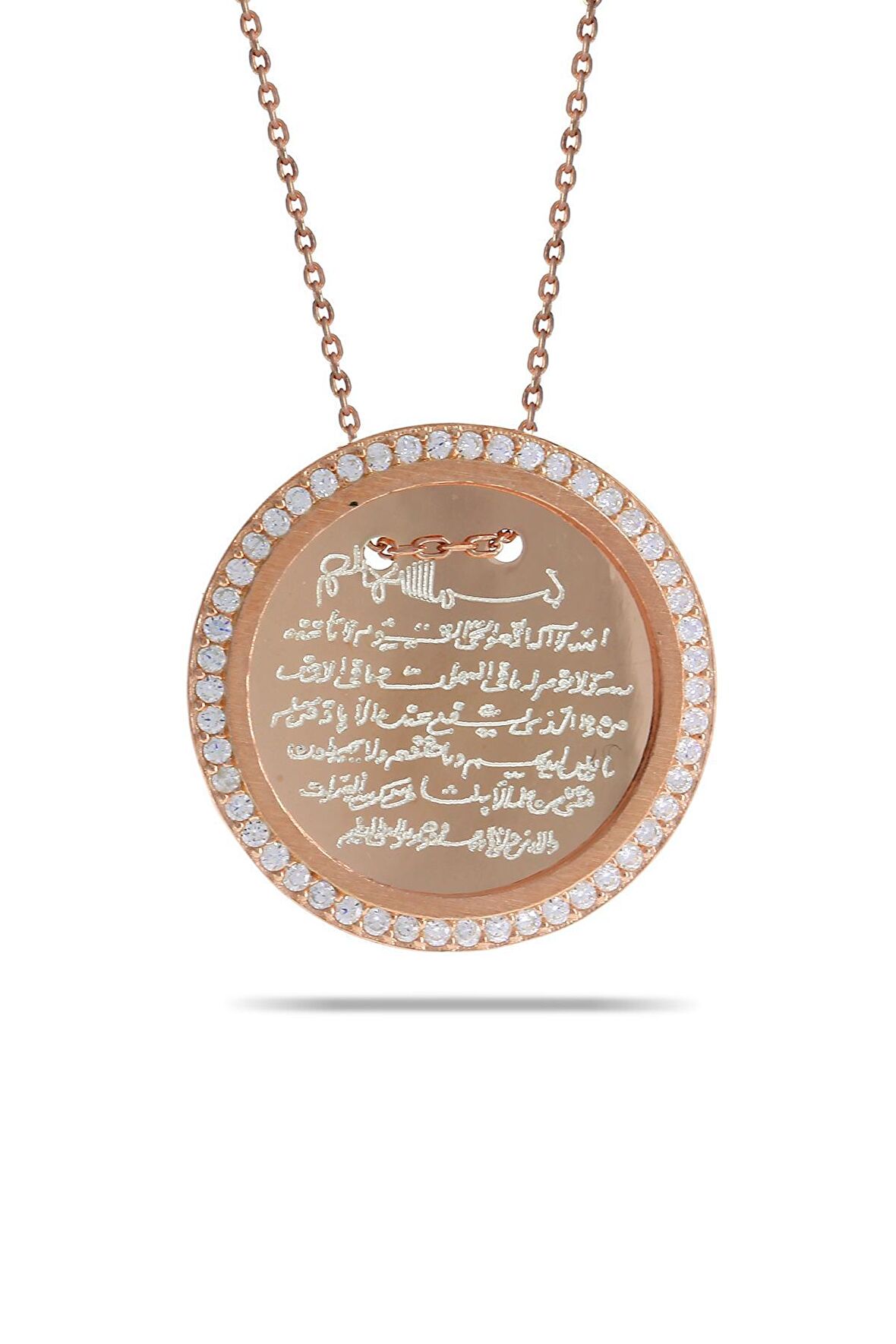 Ayeli Taşlı Rose Gümüş Plaka Kolye 7343