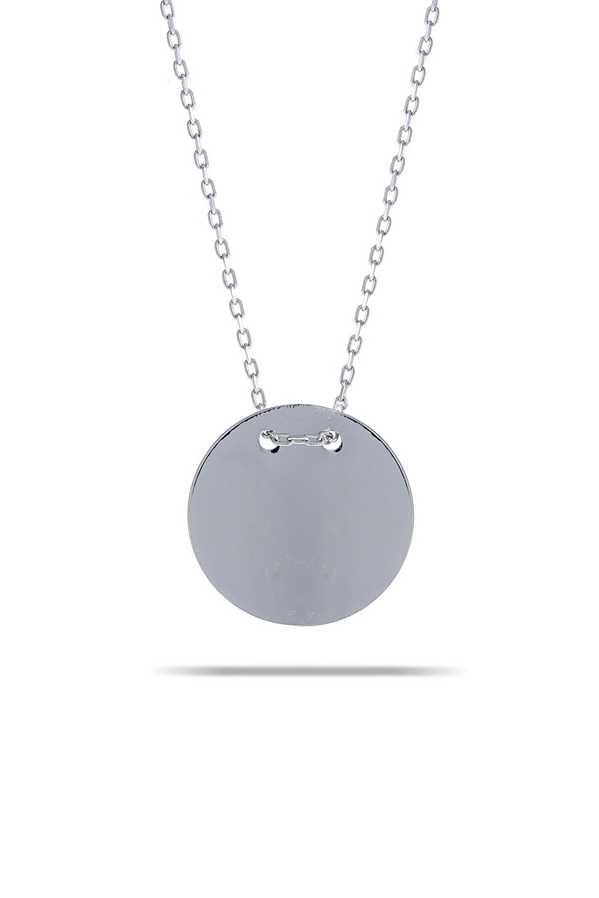 Rodyumlu Orta Boy Gümüş Plaka Kolye 7351