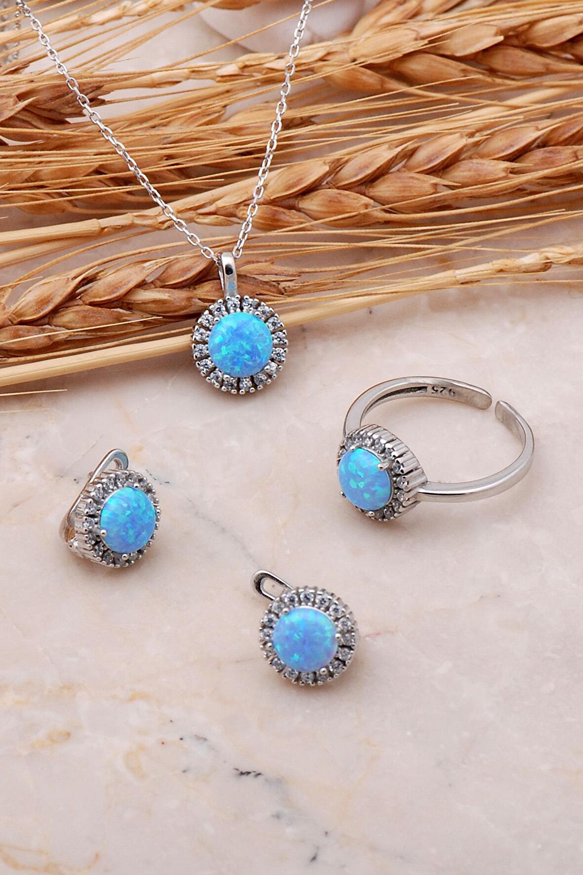 Opal Taşlı Gümüş Üçlü Set 2428