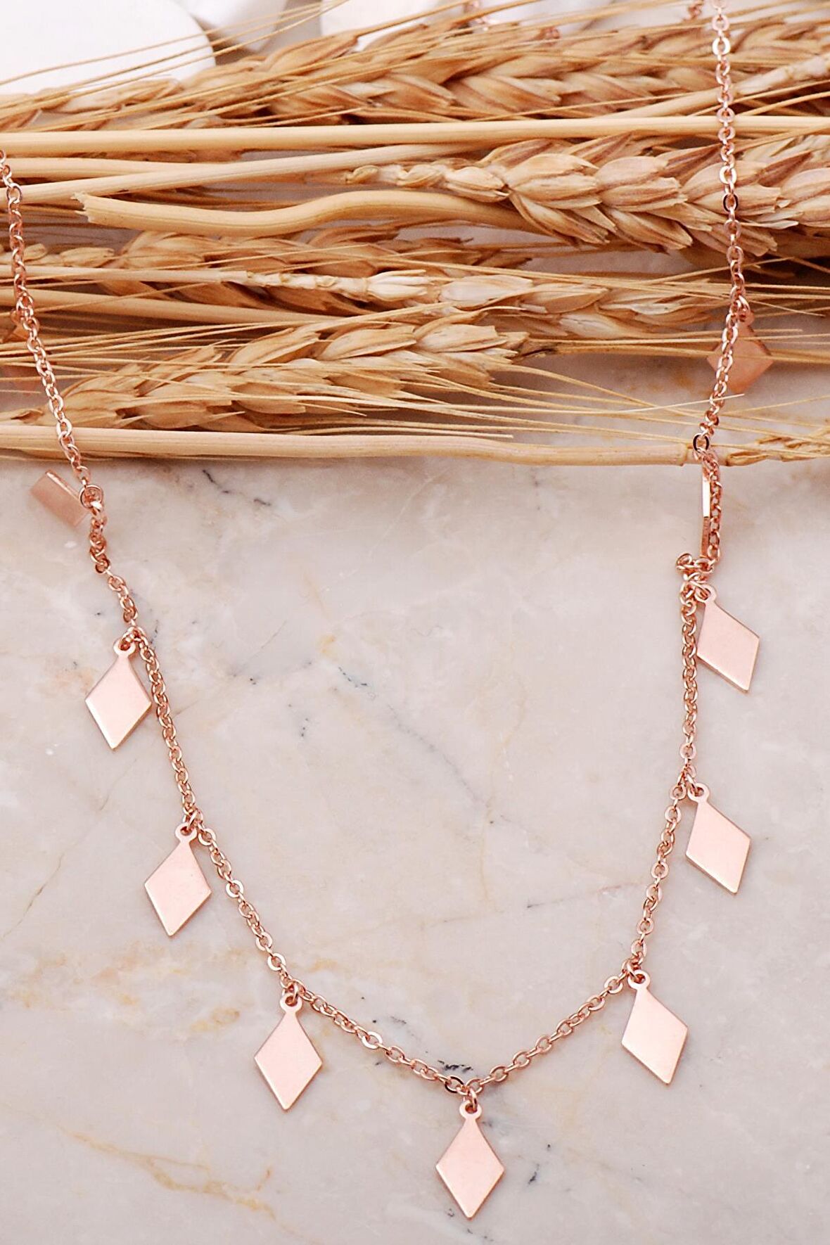 Kare Pullu Rose Gümüş Kolye 7447