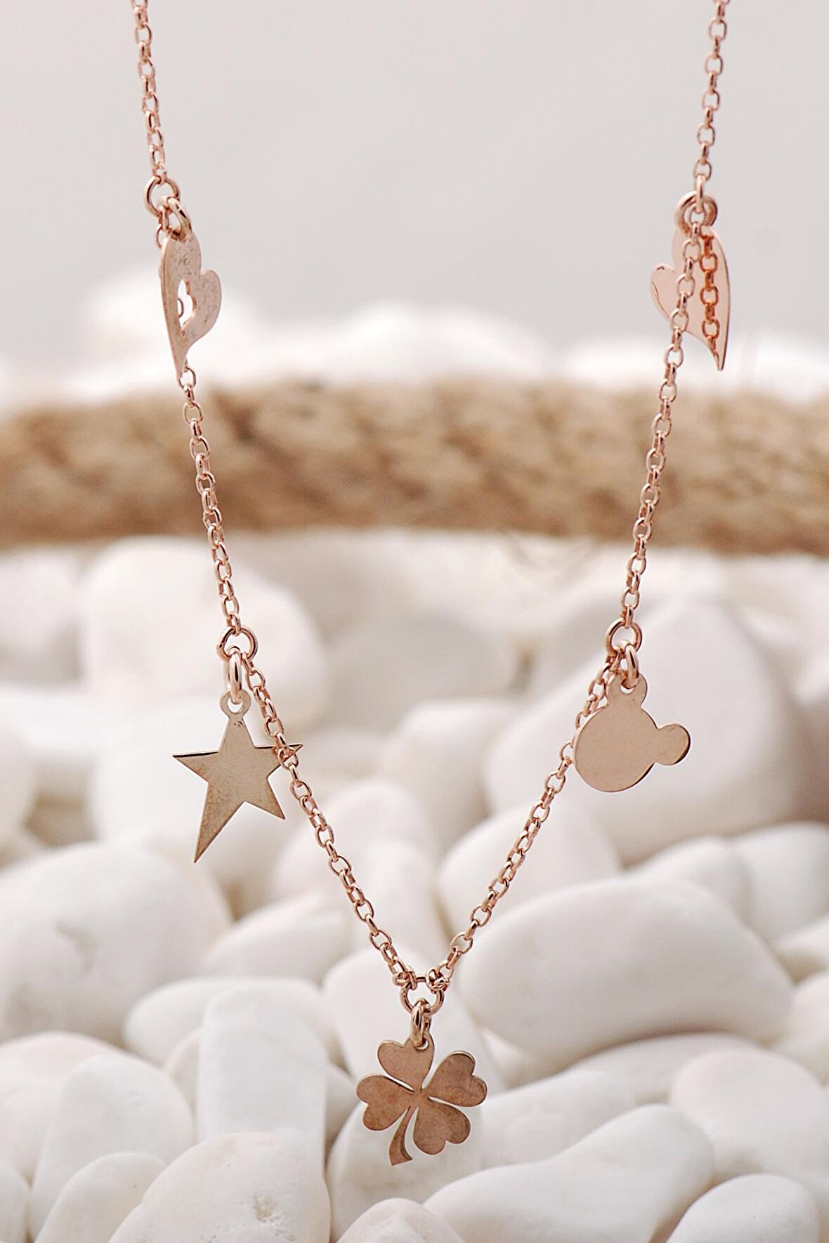 Rose Gümüş Plakalı Şans Kolye 7461