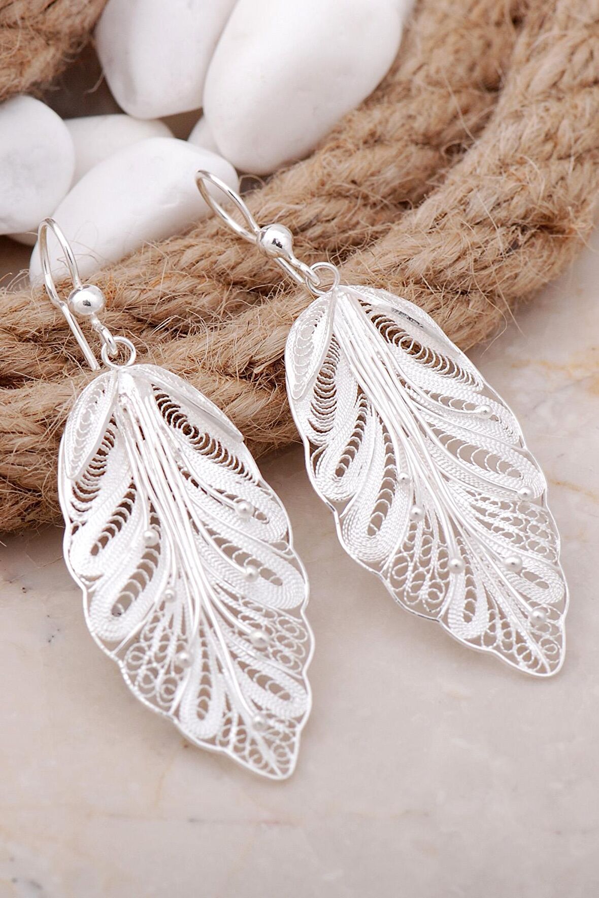 Yaprak Tasarım Telkari Elişi Gümüş Küpe 5717