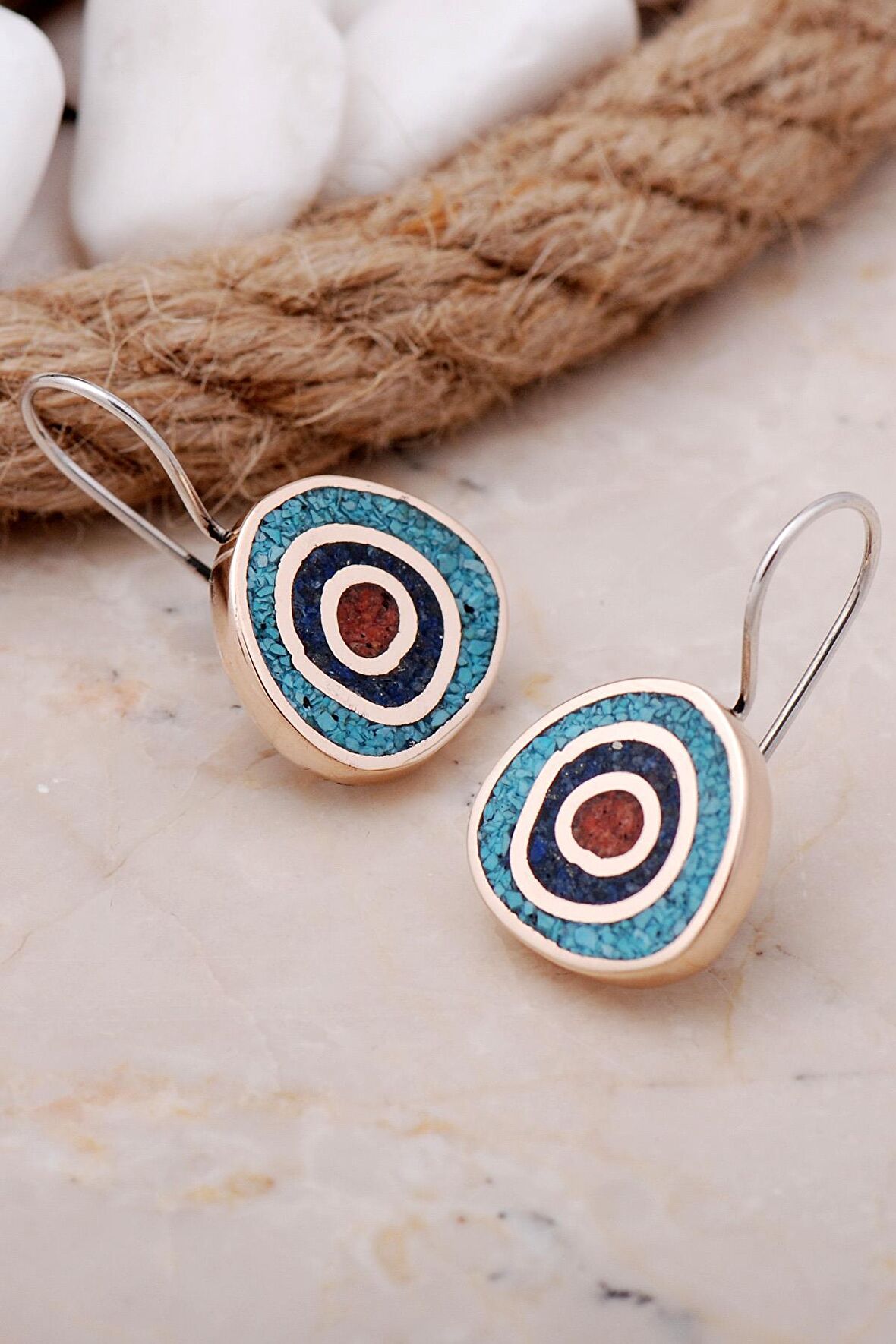 Mozaik İşlemeli Renkli Gümüş Küpe 5720