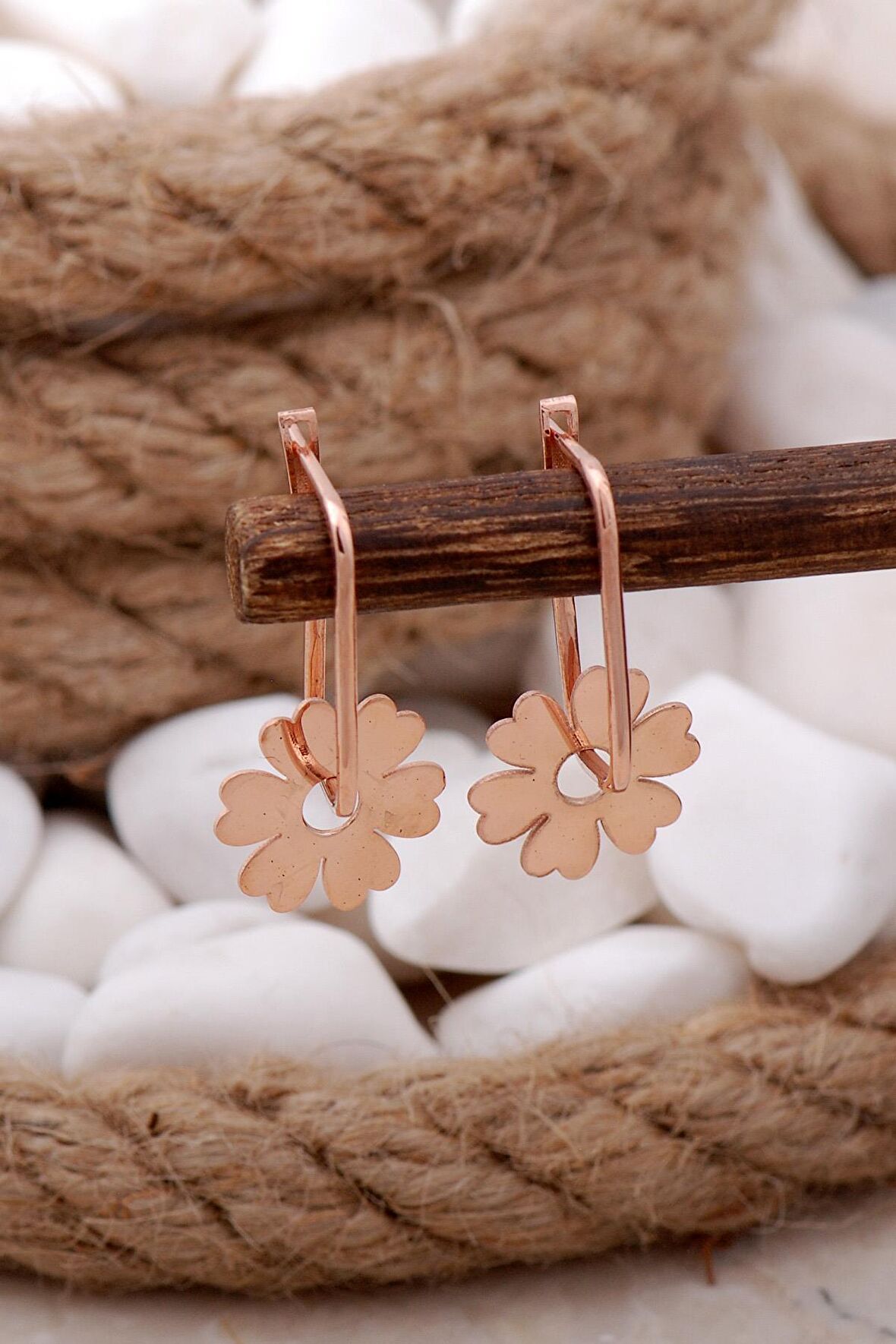 Çiçek Rose Halka Gümüş Küpe 5747