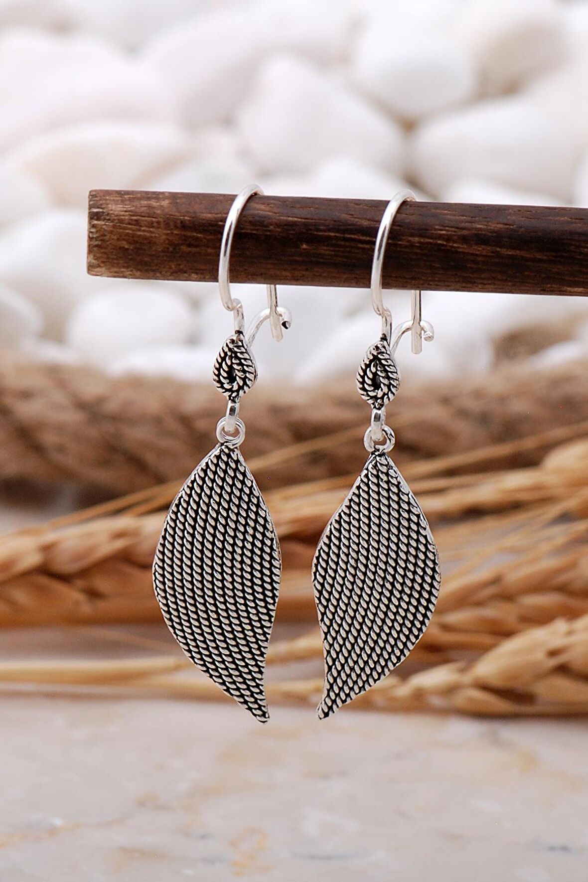 Yaprak Tasarım Telkari Elişi Gümüş Küpe 5776