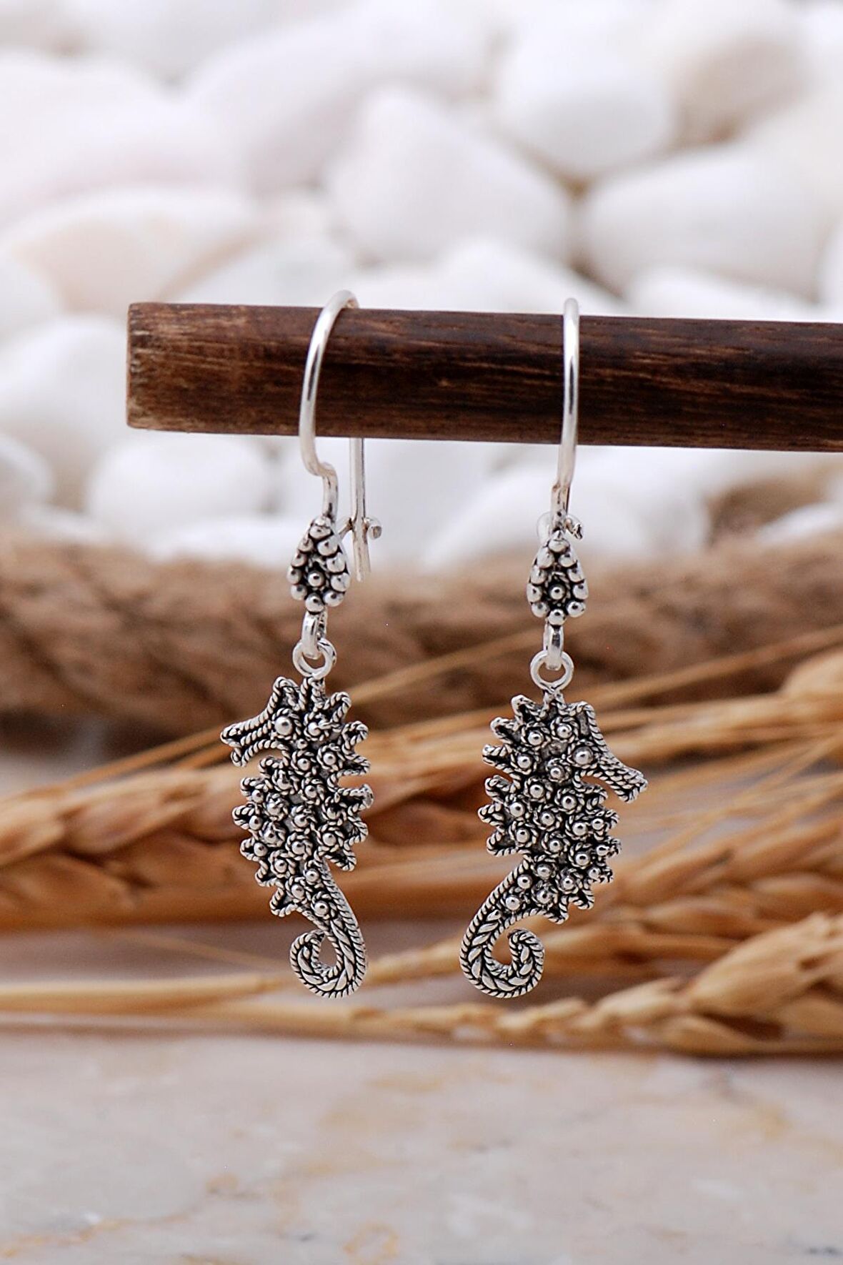 Deniz Atı Telkari Elişi Gümüş Küpe 5783