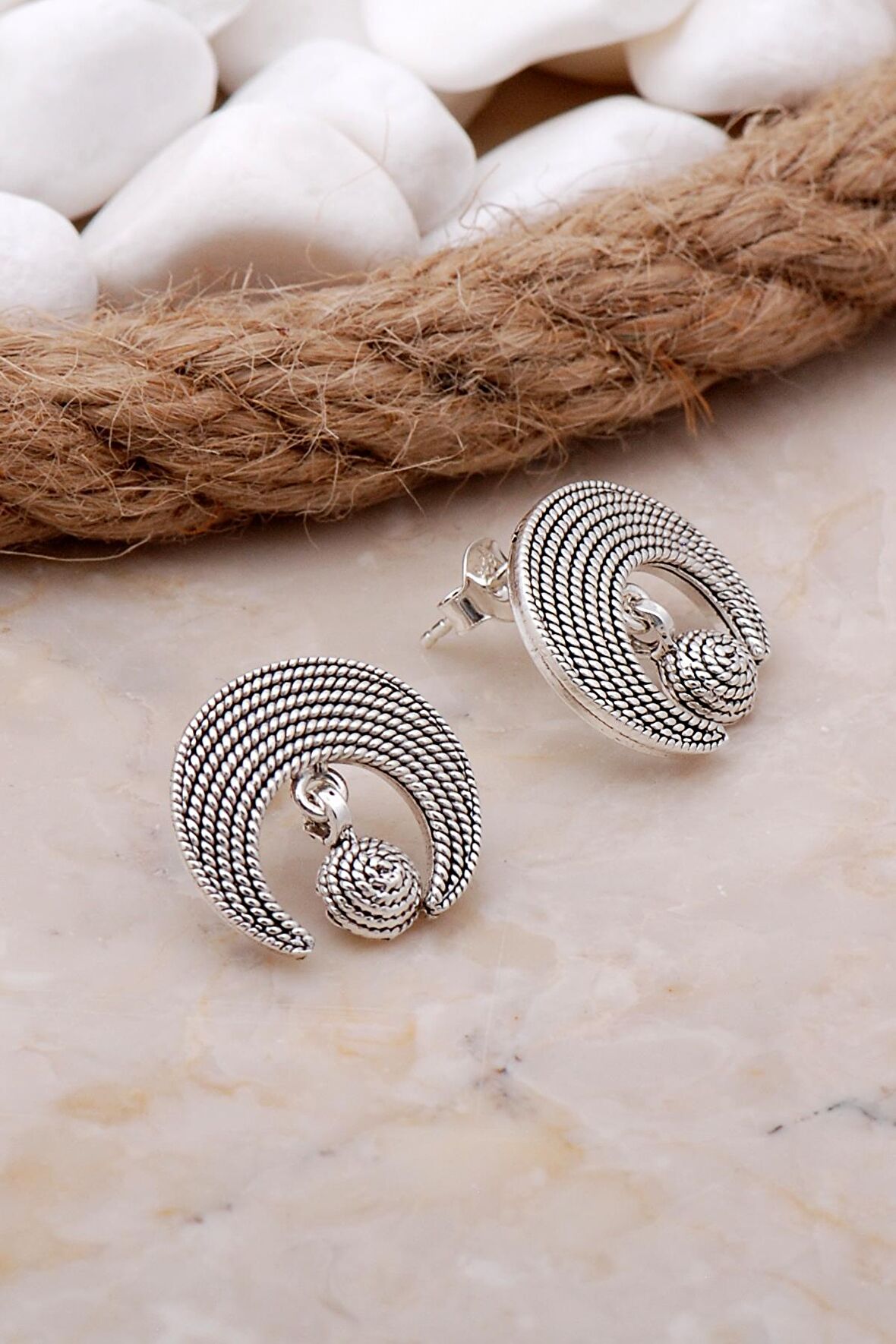 Tasarım Ay Telkari Elişi Gümüş Küpe 5793