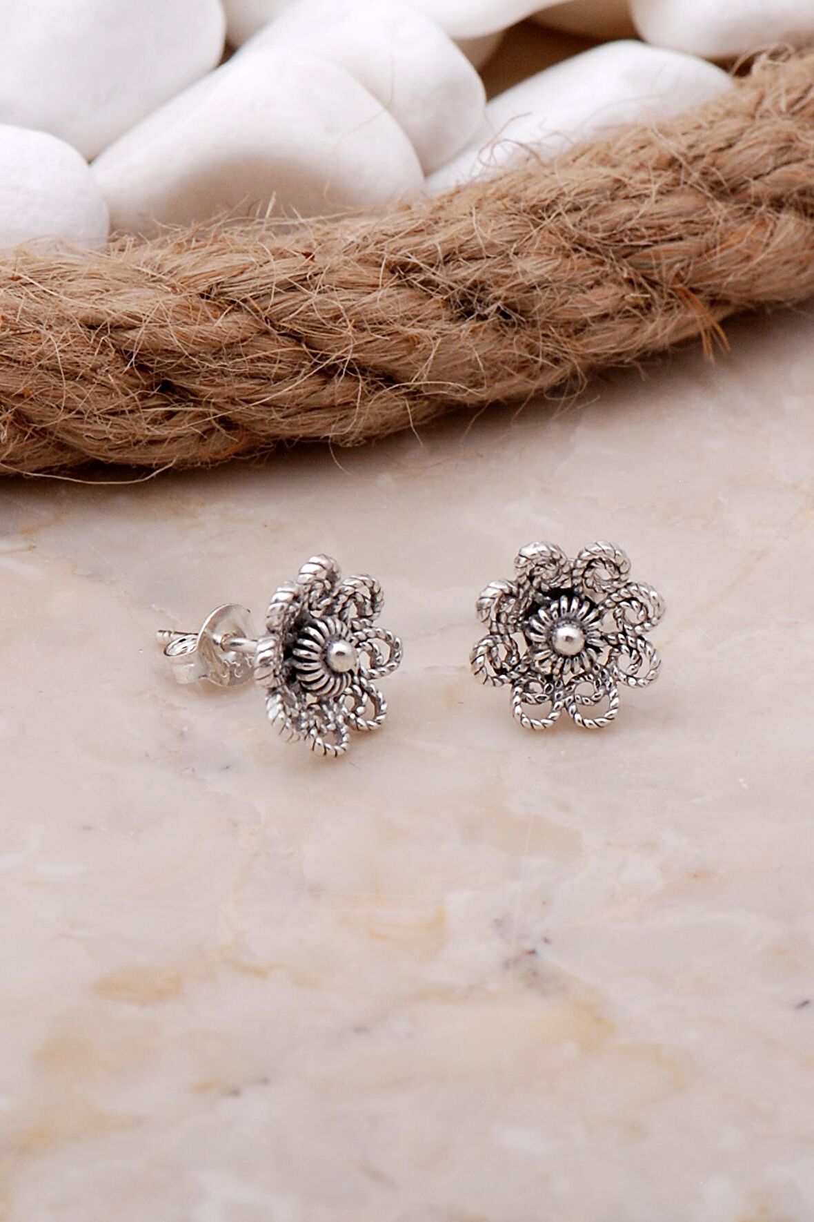 Çiçek Telkari Mini Gümüş Küpe 5794