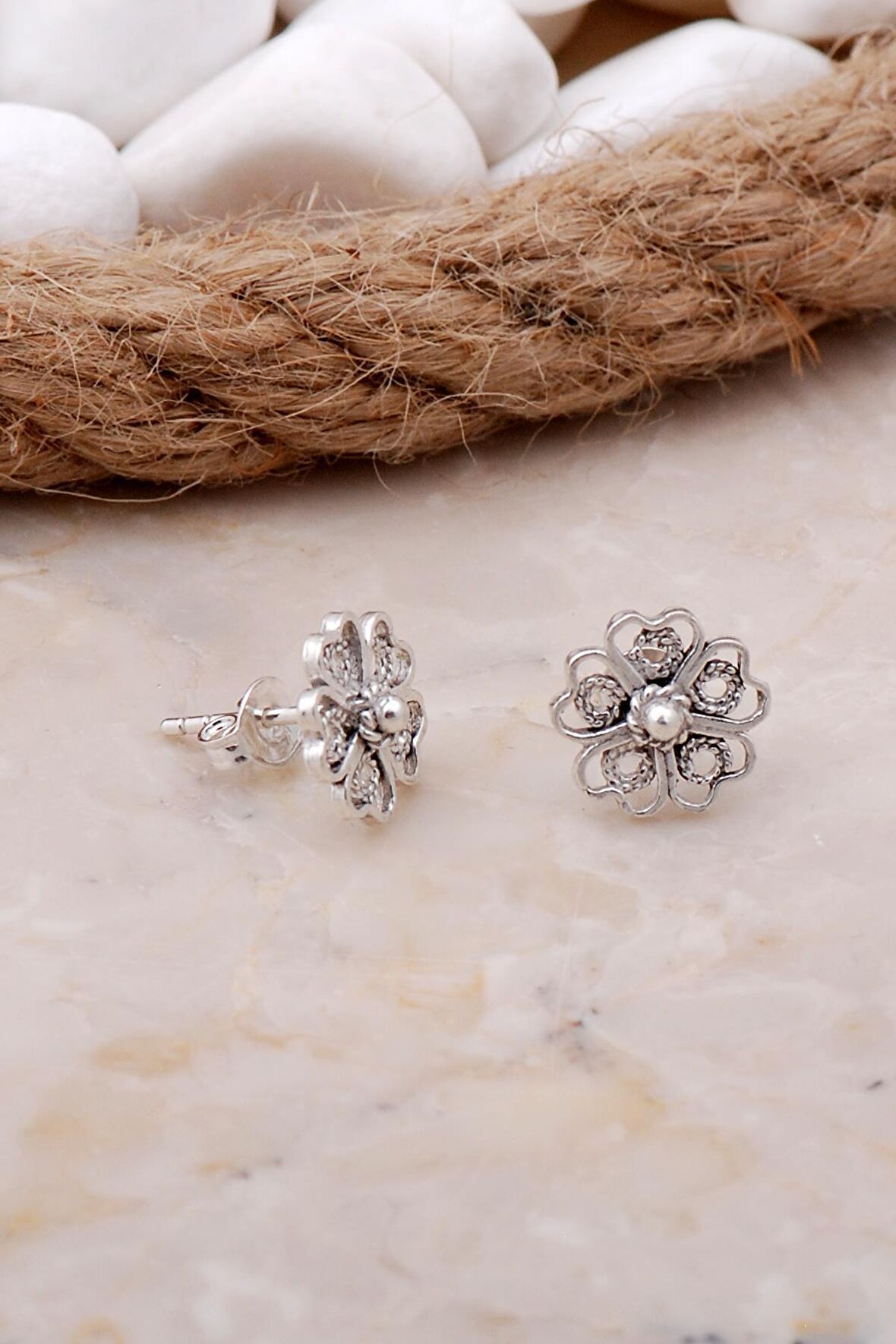 Çiçekli Telkari Elişi Gümüş Küpe 5795