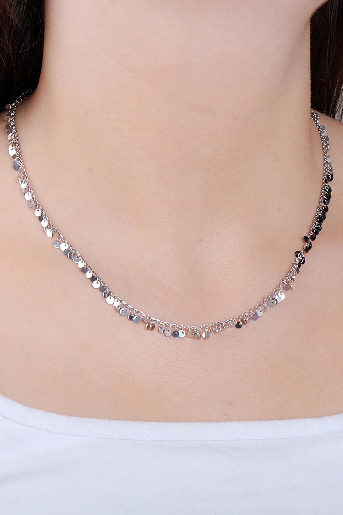 Pullu Oniks Taşlı Rodyumlu Gümüş Kolye 7719