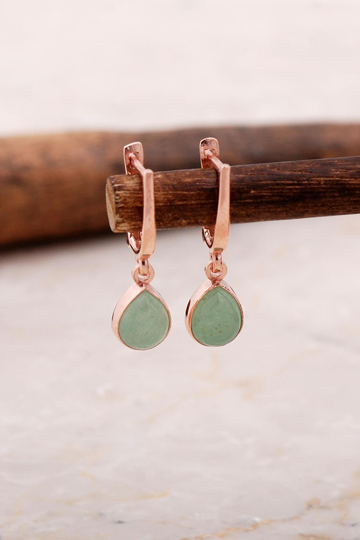 Doğal Prenhit Taşlı Damla Mini Rose Gümüş Küpe 5854