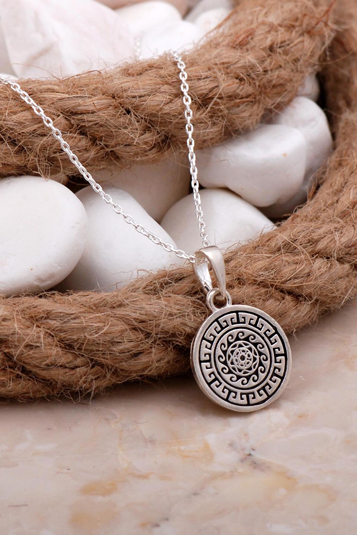 Anadolu Motifli Tasarım Gümüş Kolye 7794