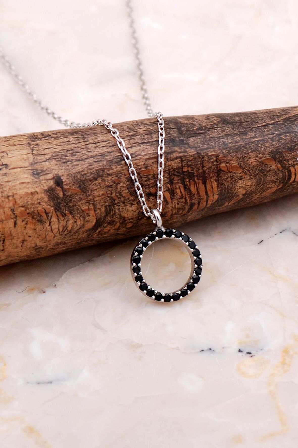 Halka Tamtur Taşlı Safir Rodyumlu Gümüş Kolye 7835