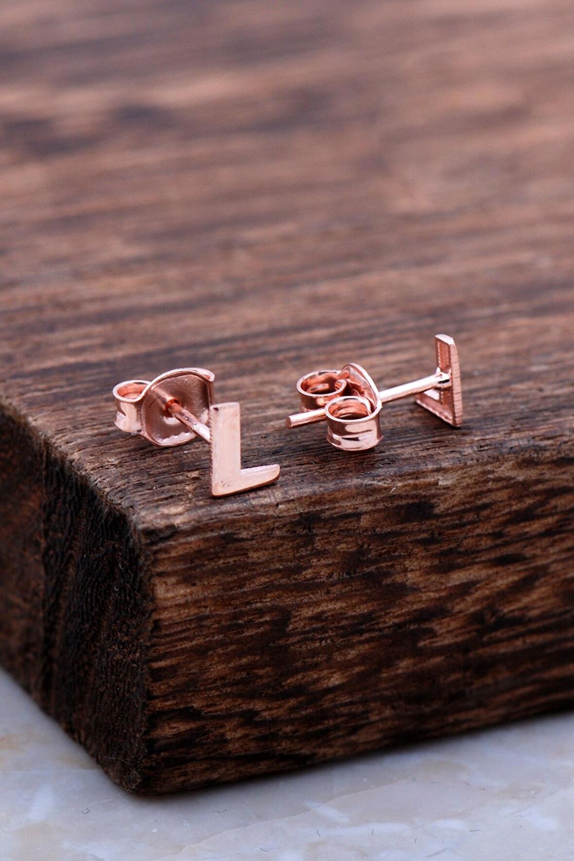 L Harfi Rose Gümüş Küpe 5978