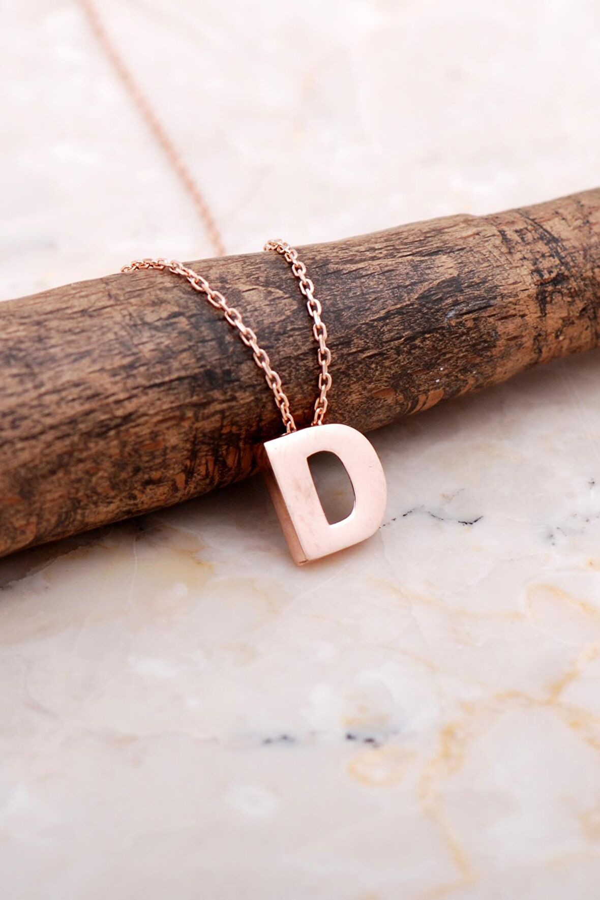 D Harfi Rose Gümüş Kolye 7851