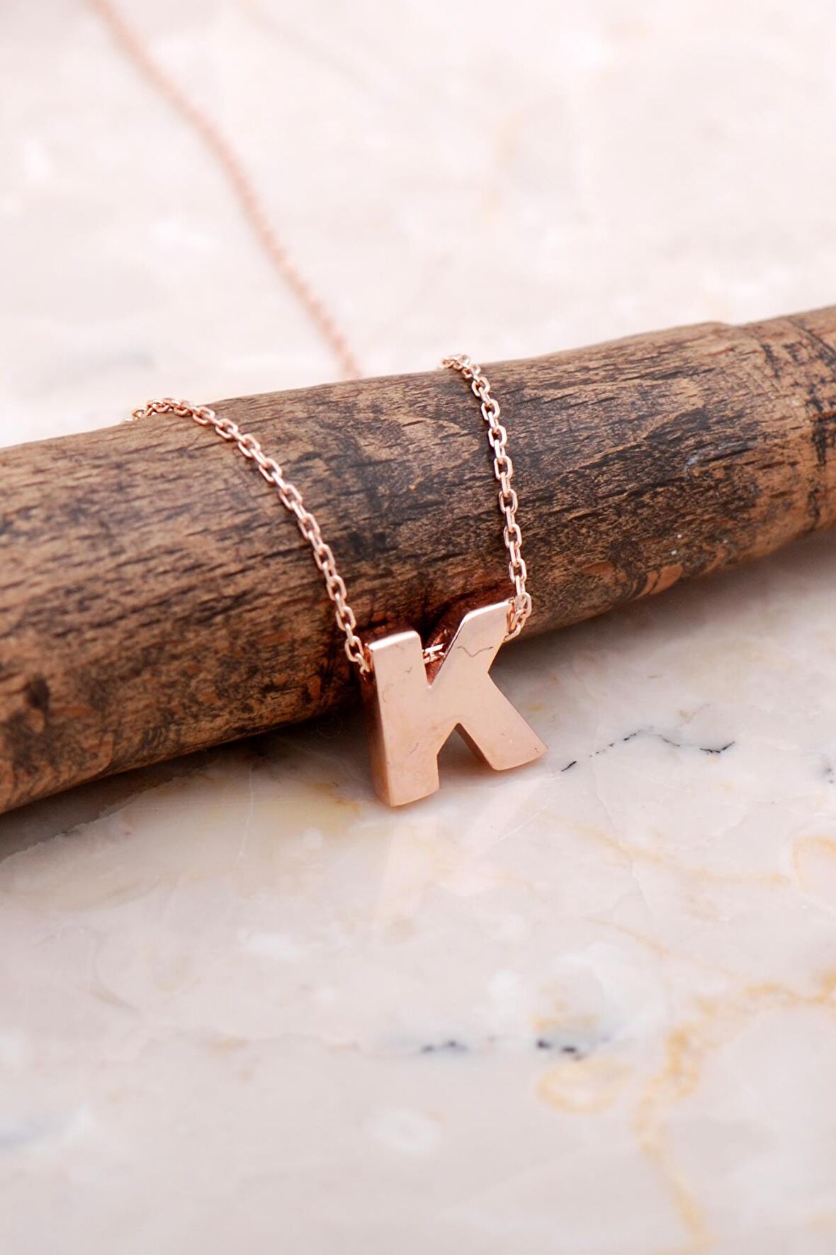 K Harfi Rose Gümüş Kolye 7872