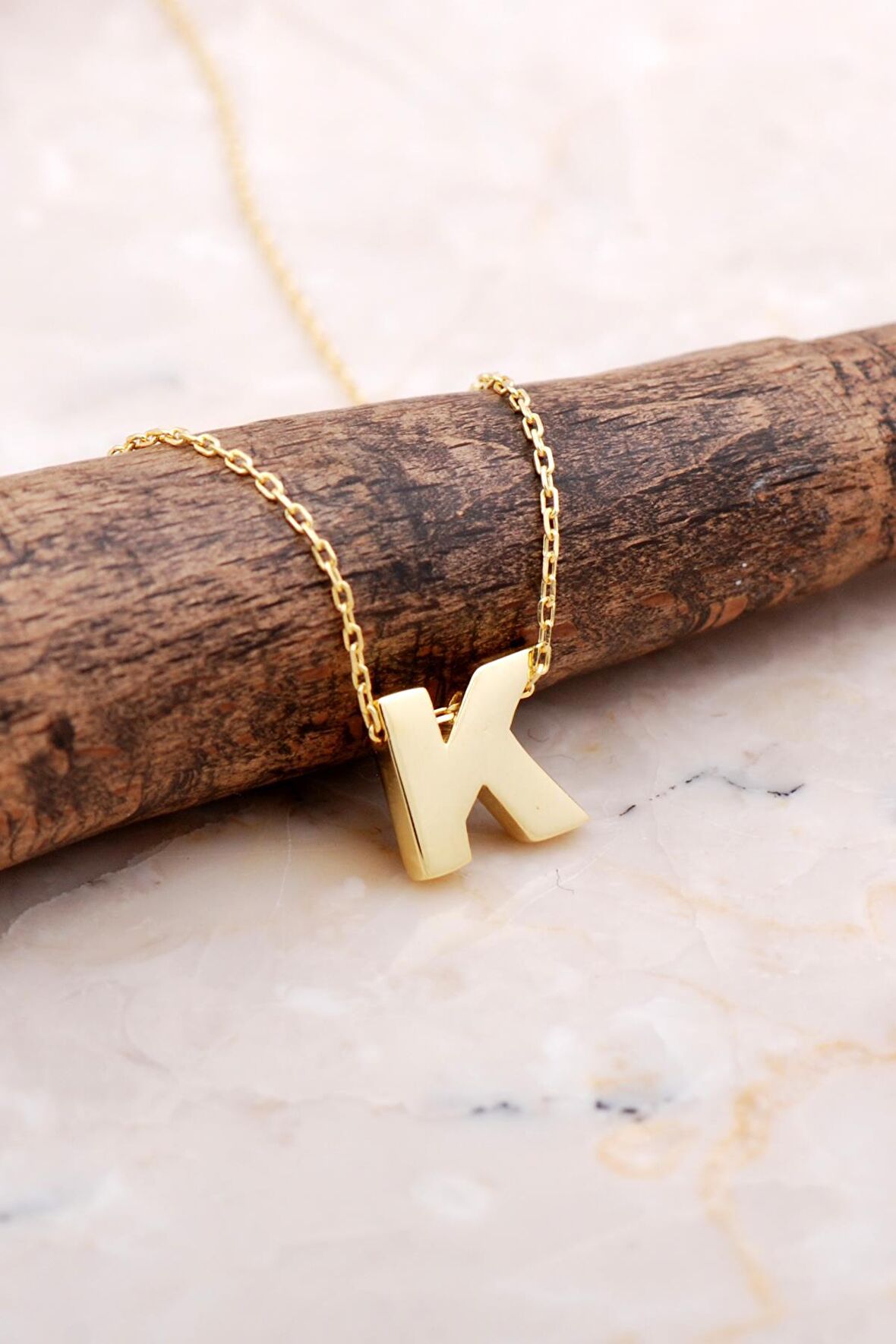 K Harfi Altın Kaplama Gümüş Kolye 7873