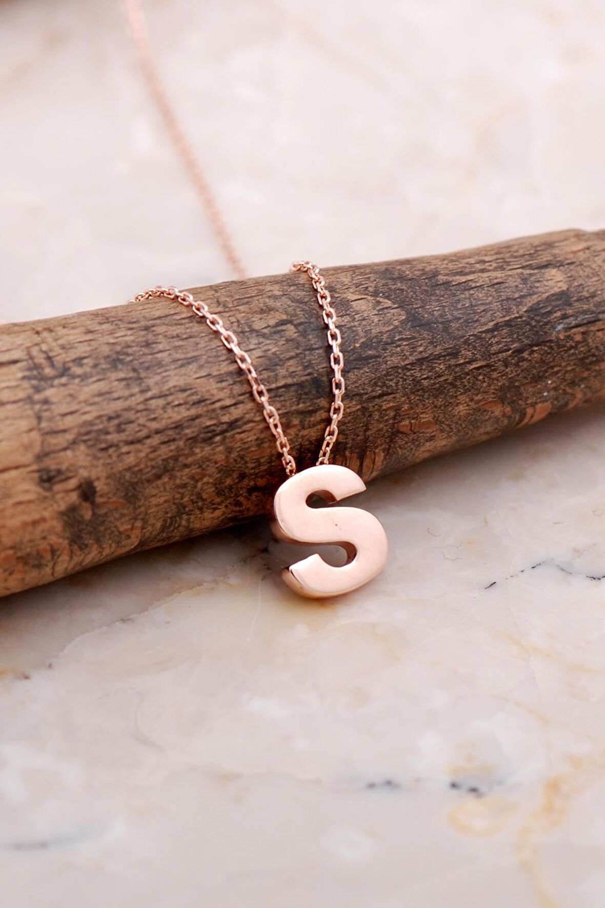 S Harfi Rose Gümüş Kolye 7896