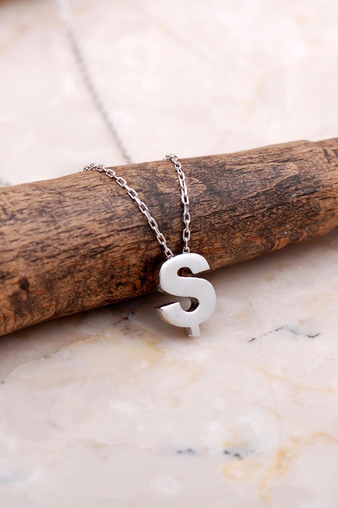 Ş Harfi Rodyumlu Gümüş Kolye 7901