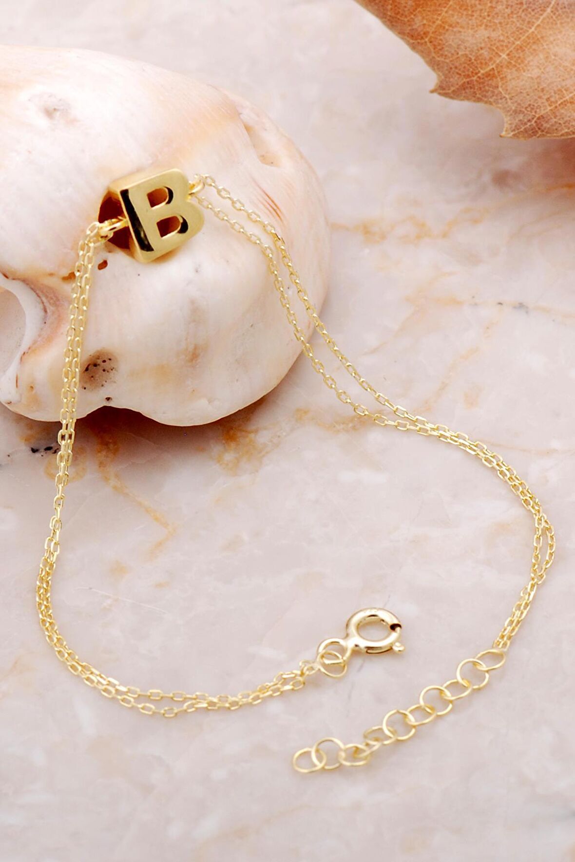 B Harfi Altın Kaplama Gümüş Bileklik 4193