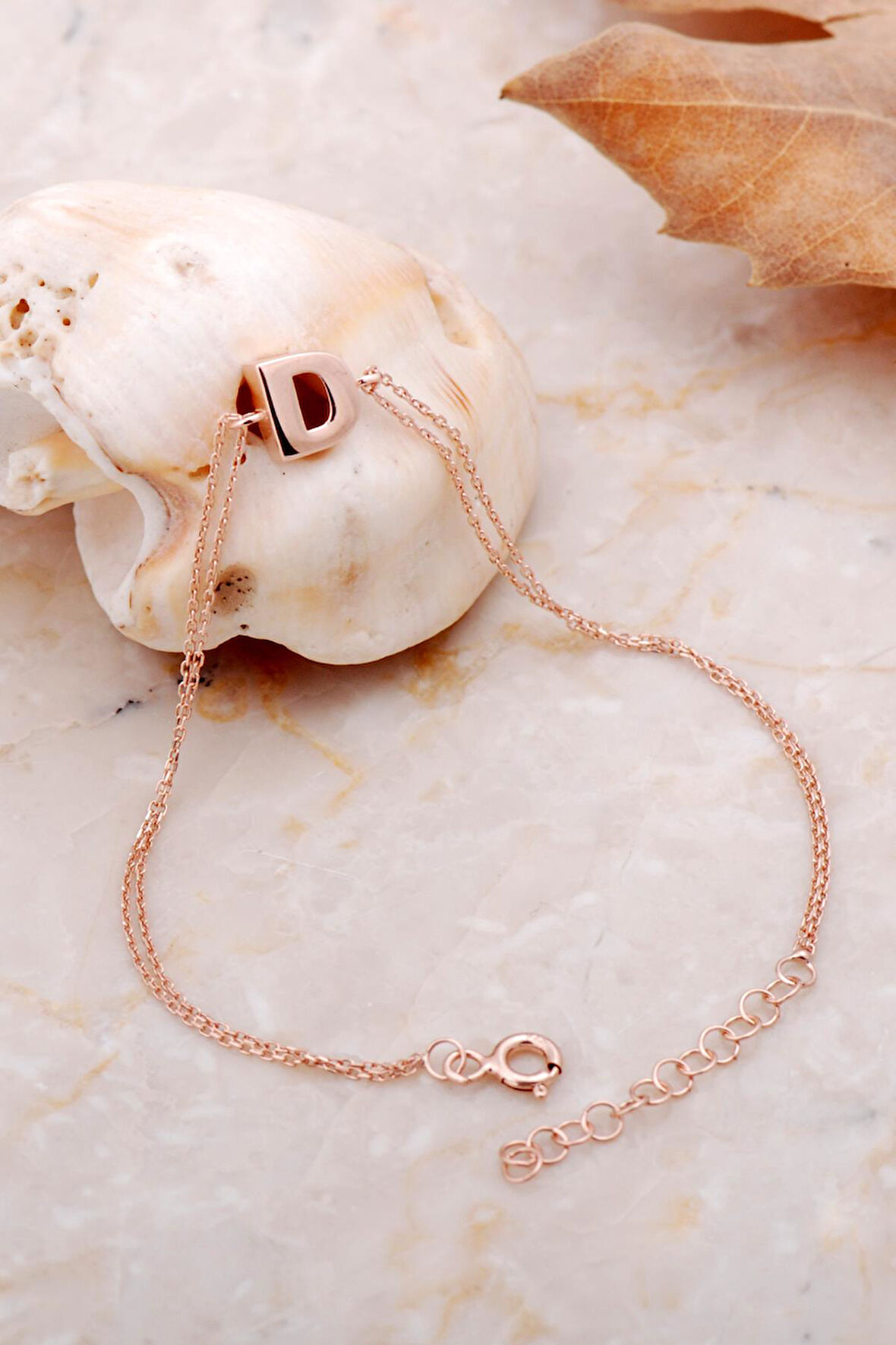 D Harfi Rose Gümüş Bileklik 4198