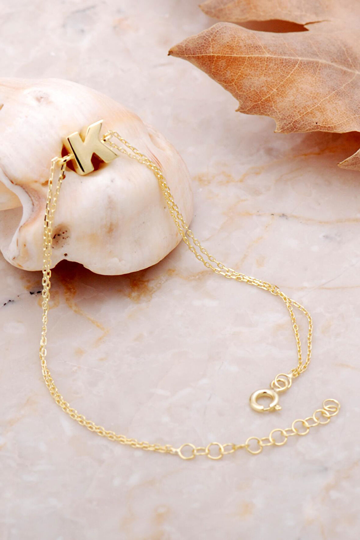 K Harfi Altın Kaplama Gümüş Bileklik 4220