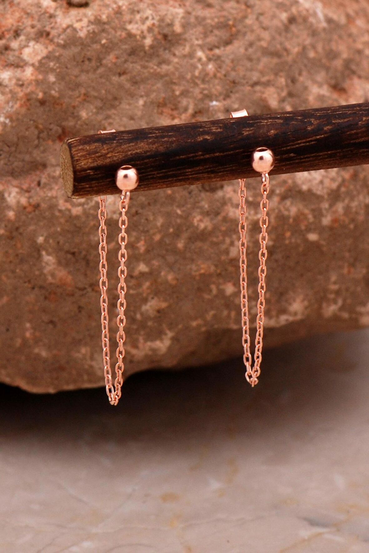 Top Tasarım Rose Gümüş Zincir Küpe 6104