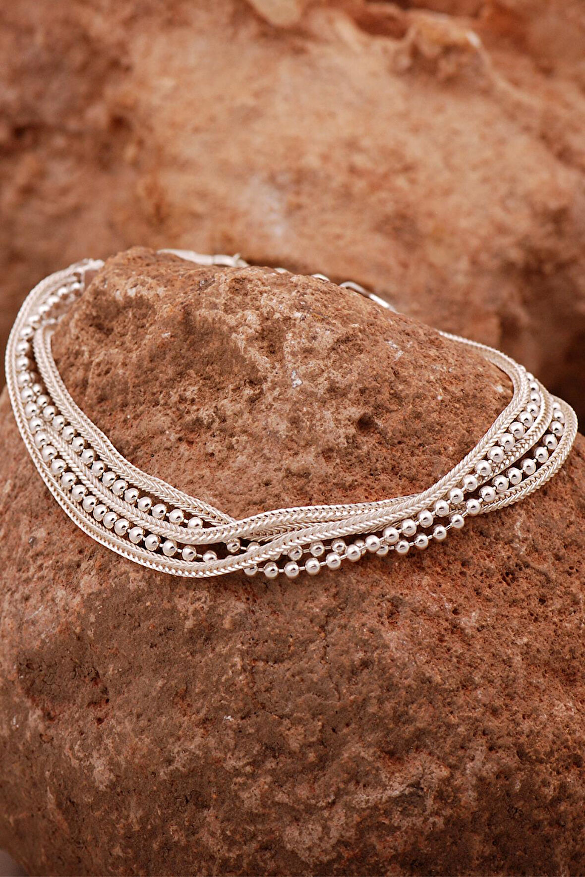 Hasır Elişi Tasarım Gümüş Bileklik 4419