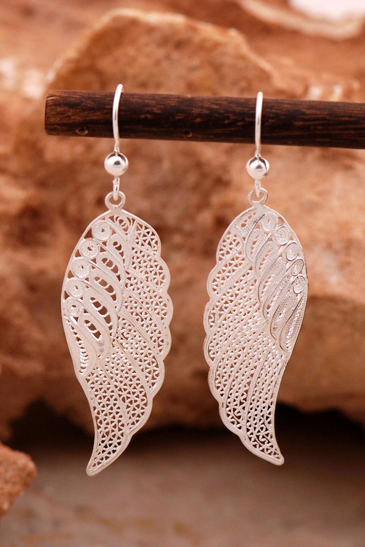 Melek Kanadı Telkari Elişi Tasarım Gümüş Küpe 6168