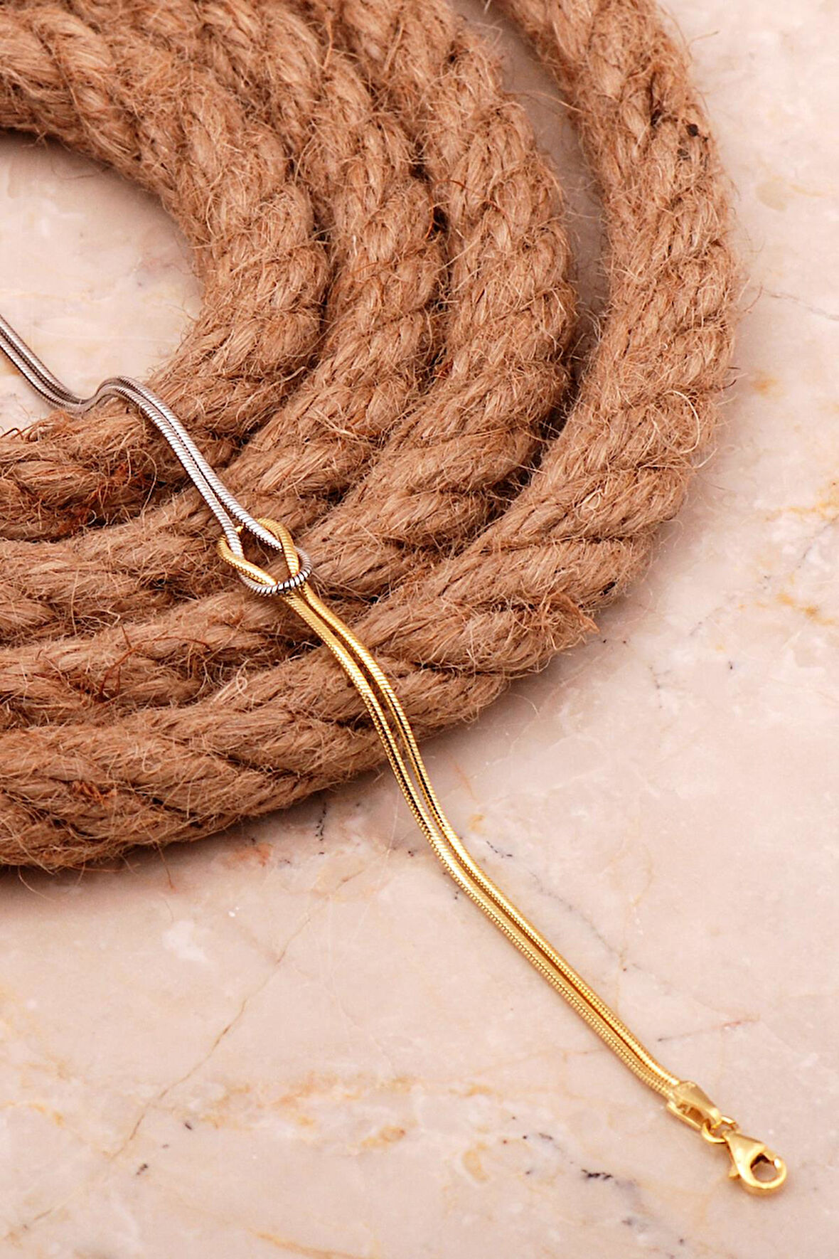 Düğüm Altın ve Rodyum Kaplama Unisex Gümüş Bileklik 4440