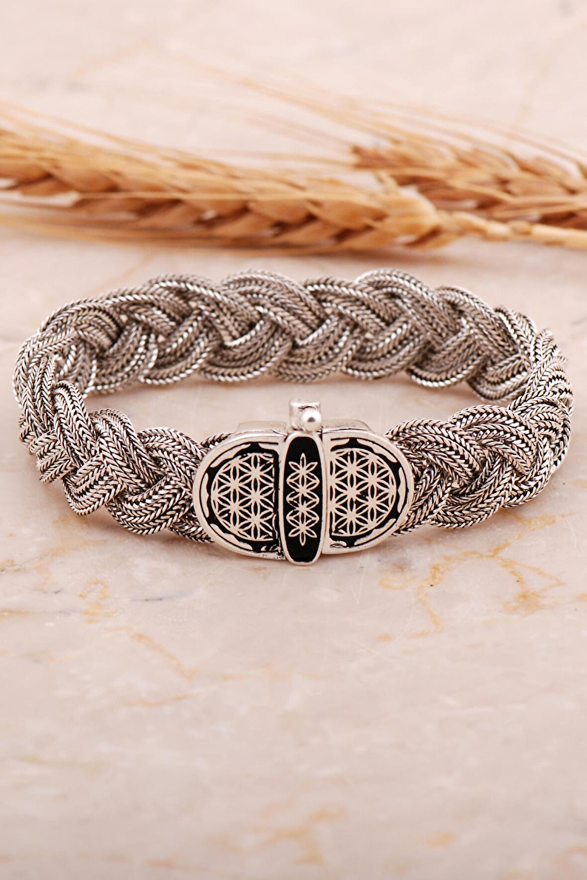 Midyat Hasır Telkari Örme Gümüş Bileklik 4445