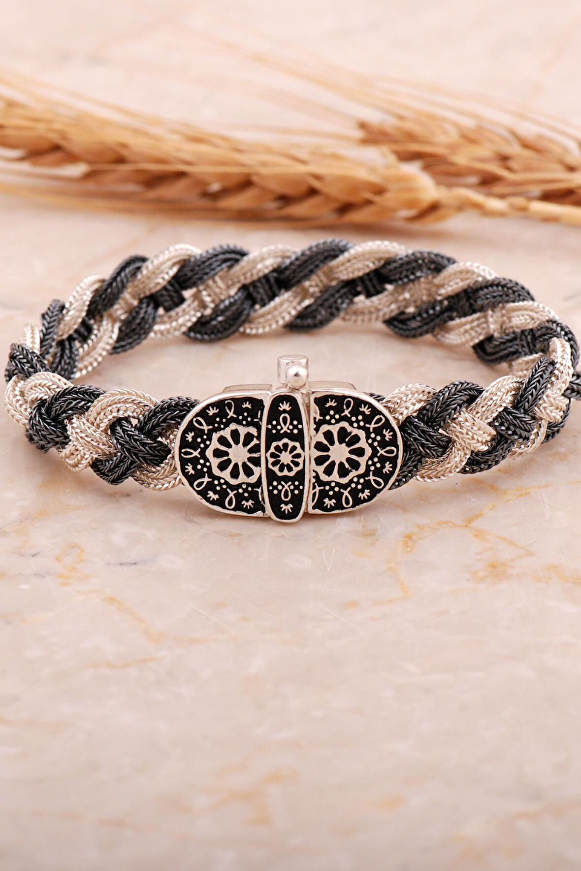 Midyat Hasır Telkari Örme Gümüş Bileklik 4450