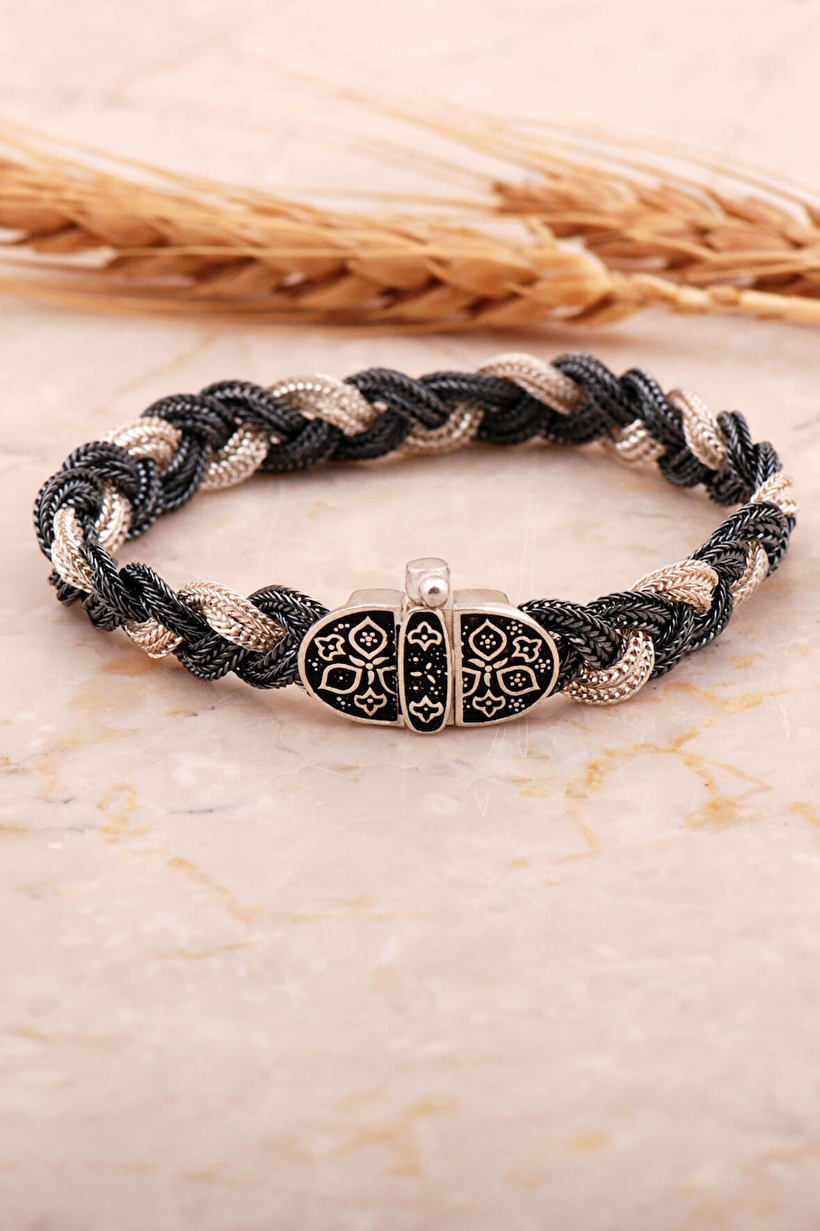 Midyat Hasır Telkari Örme Anadolu Motifli Gümüş Bileklik 4451