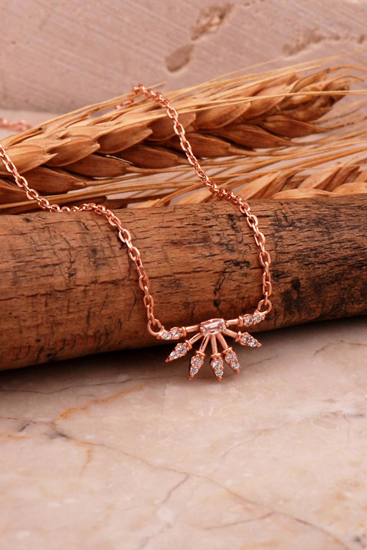 Güneş Mini Rose Gümüş Baget Kolye 7982