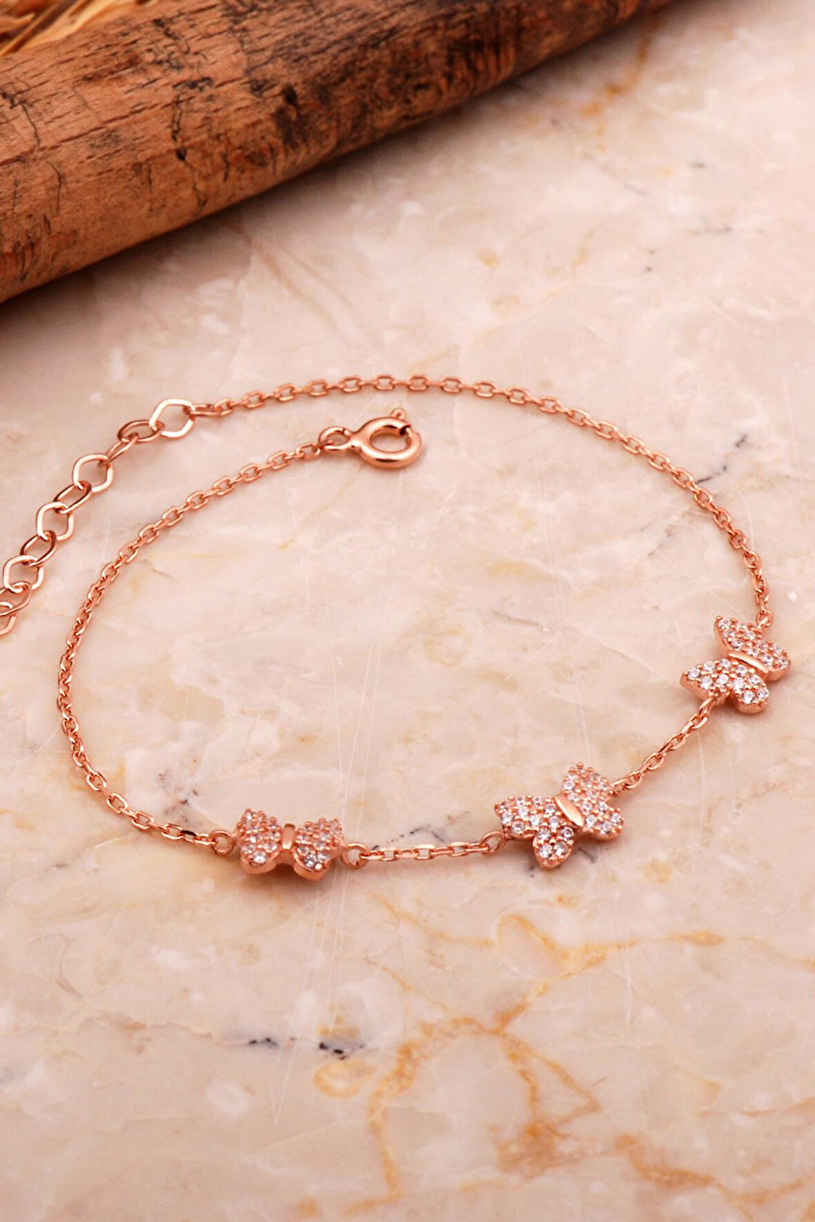 Kelebek Rose Gümüş Taşlı Bileklik 4582