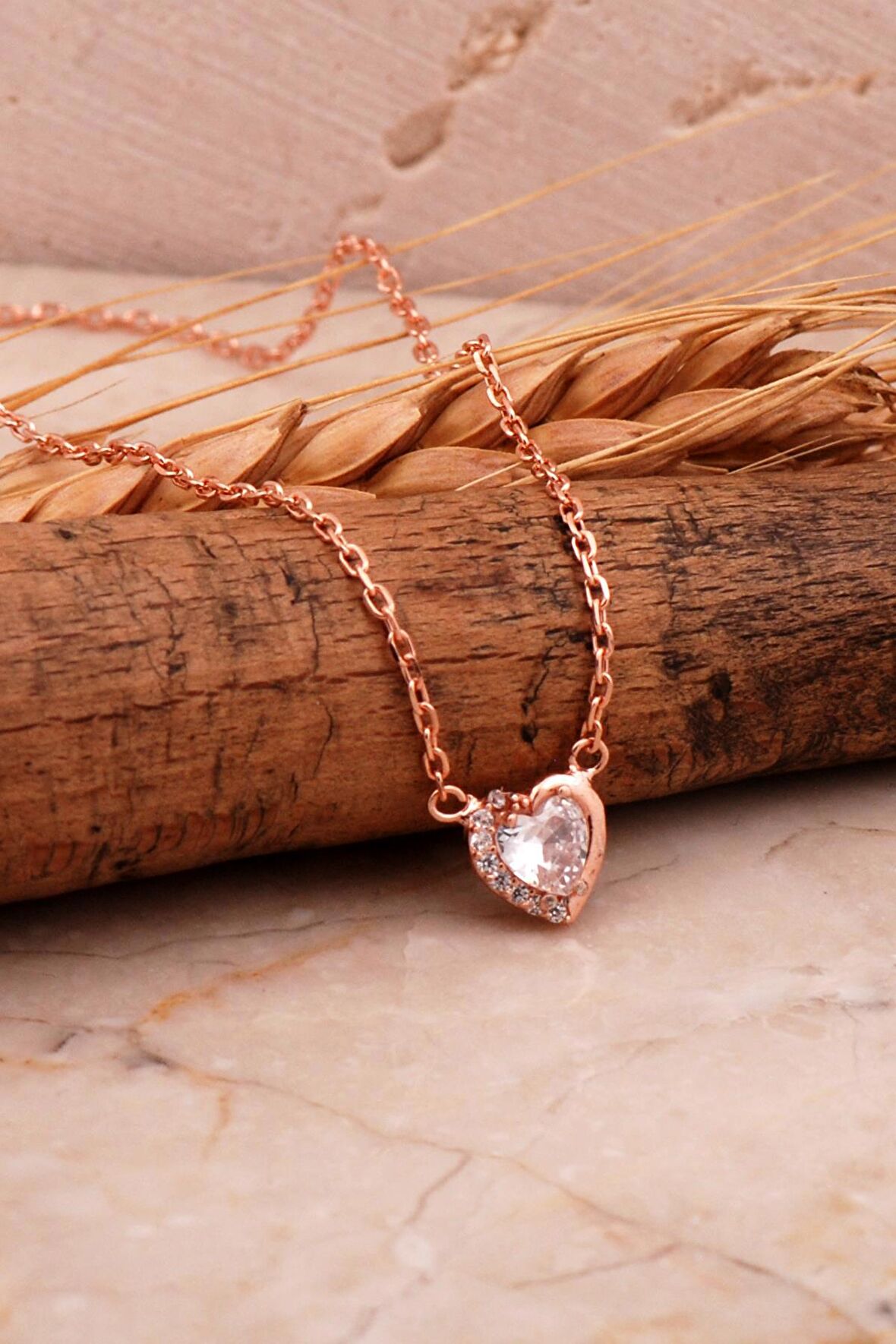 Kalp Mini Rose Gümüş Kolye 7991